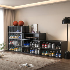 Haoyye Black Glass Door Shoe Storage Cabinet with RGB LED Light, Modern Sneaker Display Case with App Control and USB Power, Stackable Organizer for Bedroom or Entryway