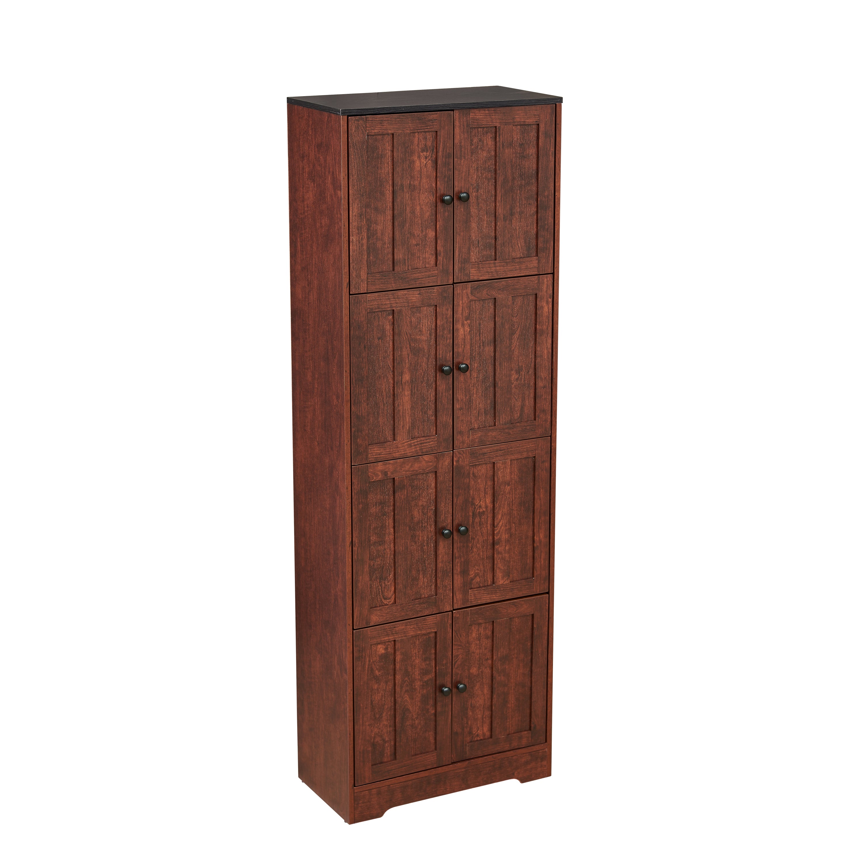 HAOYYE Tall Storage Cabinet with 8 Doors and 4 Shelves, Wall Storage Cabinet for Living Room, Kitchen, Office, Bedroom, Bathroom, Walnut Sturdy Space-Saving Heavy Duty Modern Design Adults Dorm Room