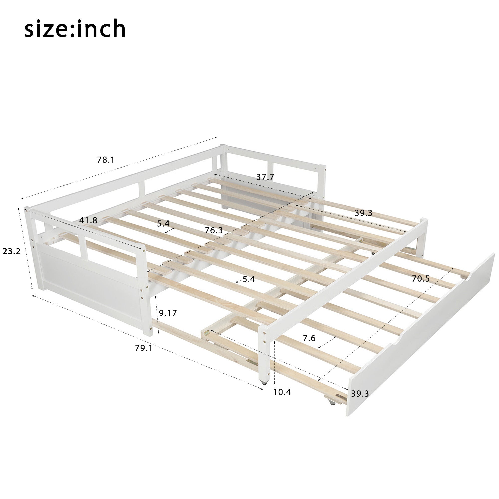 HAOYYE Extending Daybed with Trundle, Wooden Daybed with Trundle, White Sturdy Space-Saving Heavy Duty Modern Design Easy Assembly Durable Stylish Home Furniture Versatile