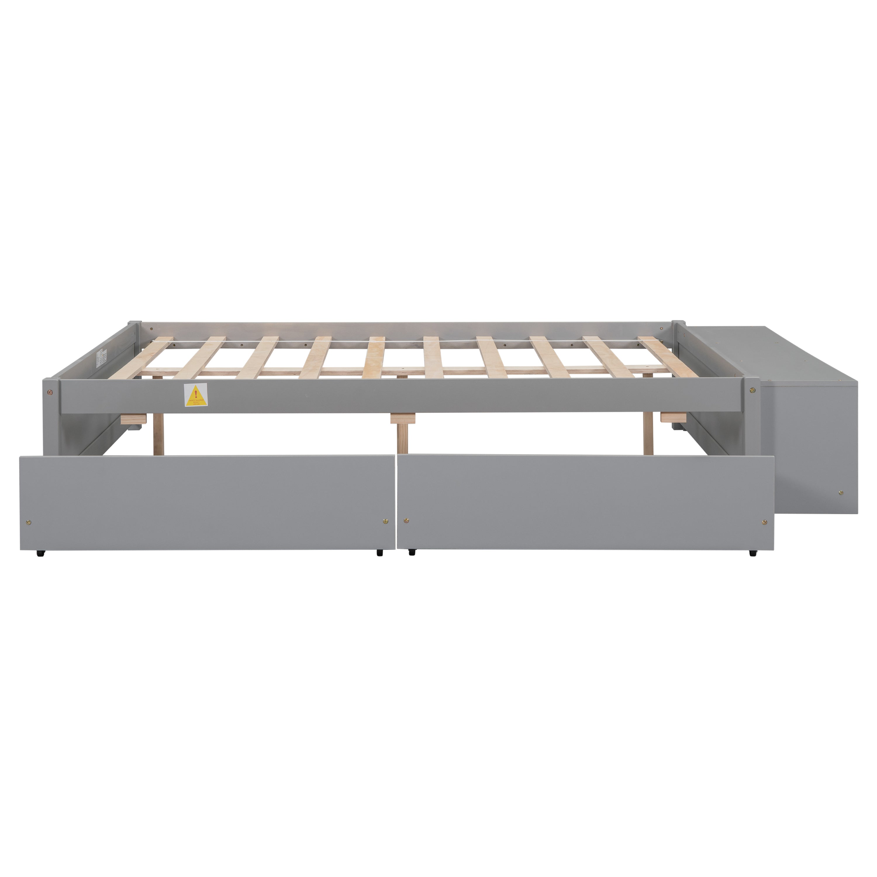 HAOYYE Full Size Bed with Storage Case, 2 Storage Drawers, Lengthwise Support Slat, Grey Heavy Duty Sturdy Bed Frame, Space-Saving Modern Design, Easy Assembly, Durable Stylish Home Furniture, Versatile Bedroom Storage Solution.