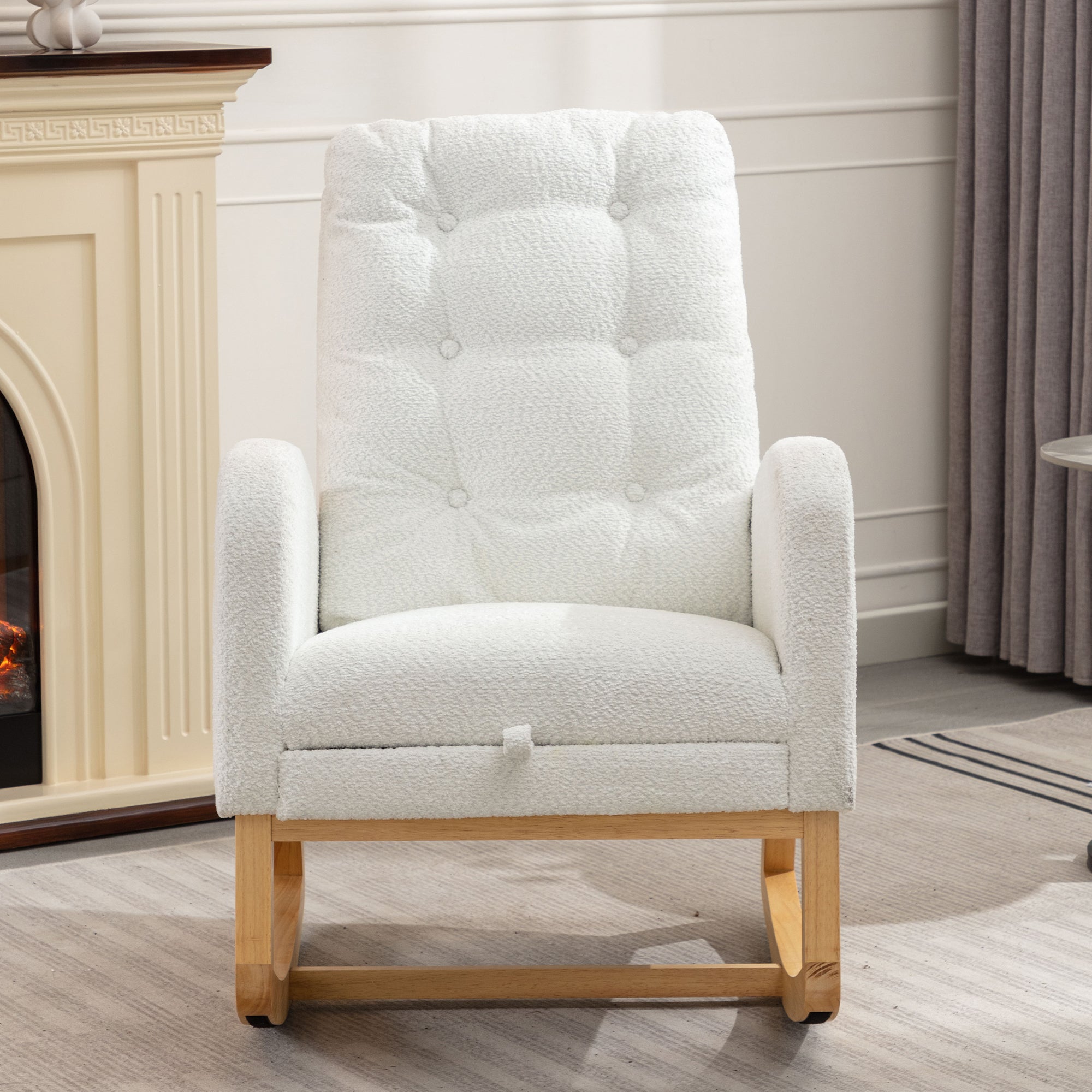 HAOYYE Accent Rocking Chair with Footrest High Back Rubber Wood Rocking Legs Bedroom Living Space 26.77D X 38.36W X 39.76H Inch Sturdy Space-Saving Heavy Duty Modern Design Adults Dorm Room