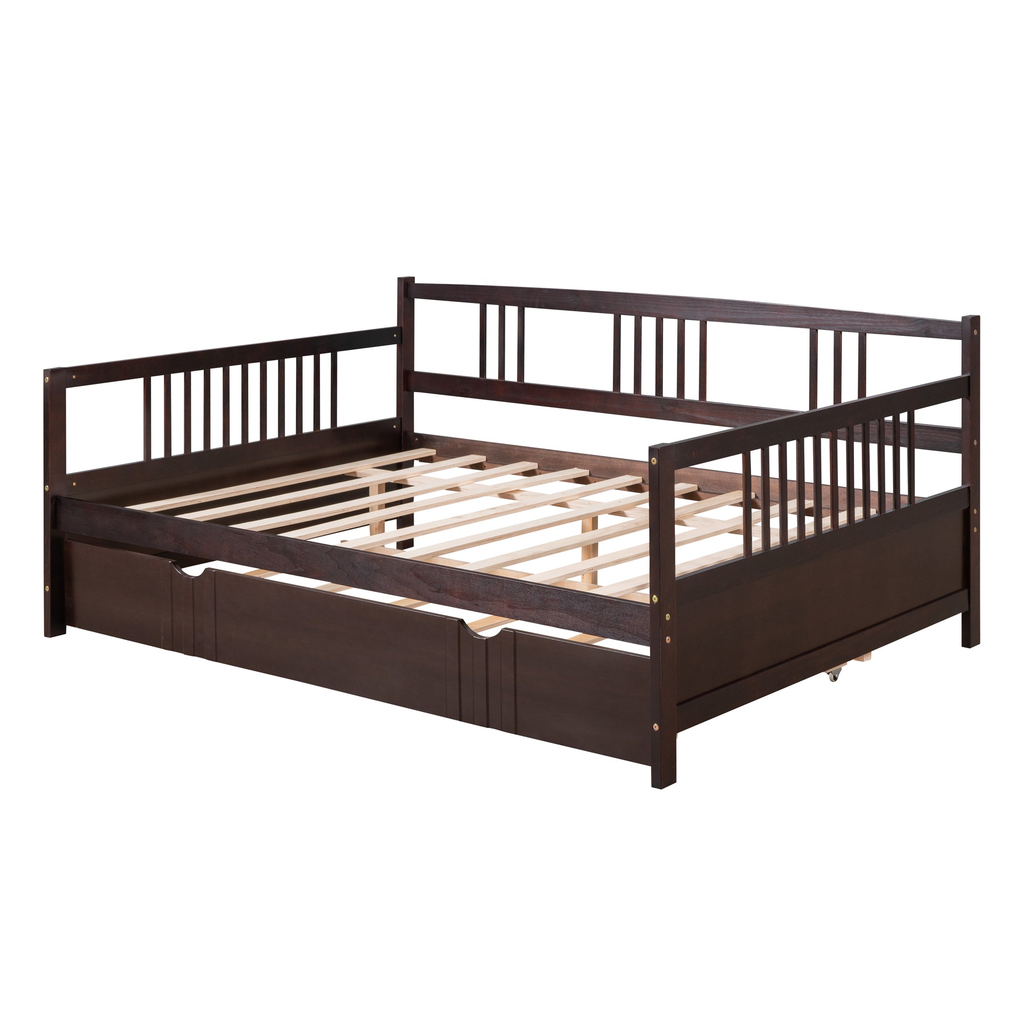 HAOYYE Full Size Daybed Wood Bed with Twin Size Trundle,Espresso Sturdy Space-Saving Heavy Duty Modern Design Adults Dorm Room Easy Assembly Bedroom Furniture