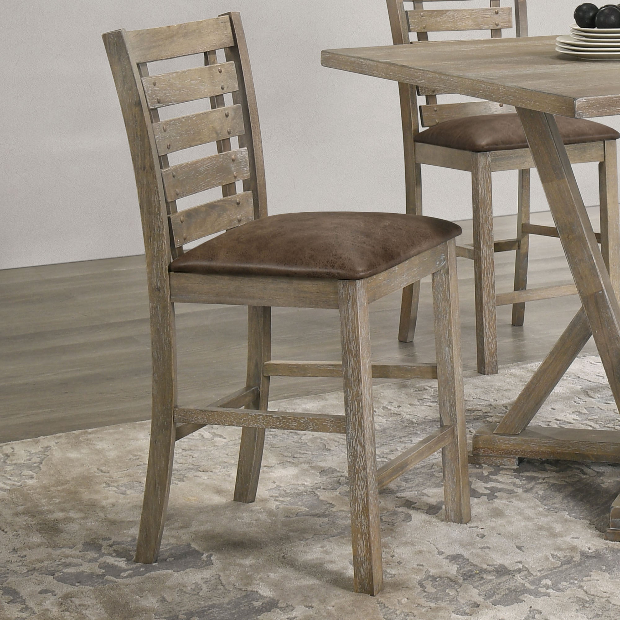 HAOYYE Set of 2 Dining Counter Height Chairs Modern Farmhouse Rustic Look Distressed Design Ladderback Solid Wood Sturdy Space-Saving Heavy Duty Modern Design Adults Dorm Room Easy Assembly