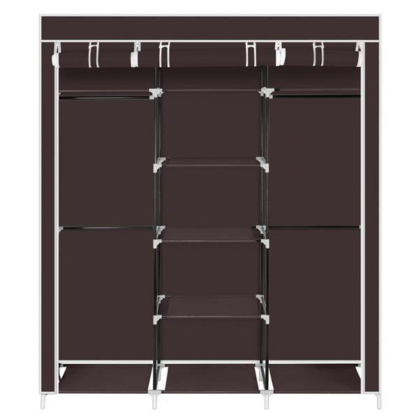 HAOYYE 69-Inch Portable Double-Rod Closet Organizer, Durable Dark Brown Fabric Wardrobe, Space-Saving Storage Solution for Clothes and Accessories, Stylish and Modern Design, Sturdy Non-Woven Fabric Construction