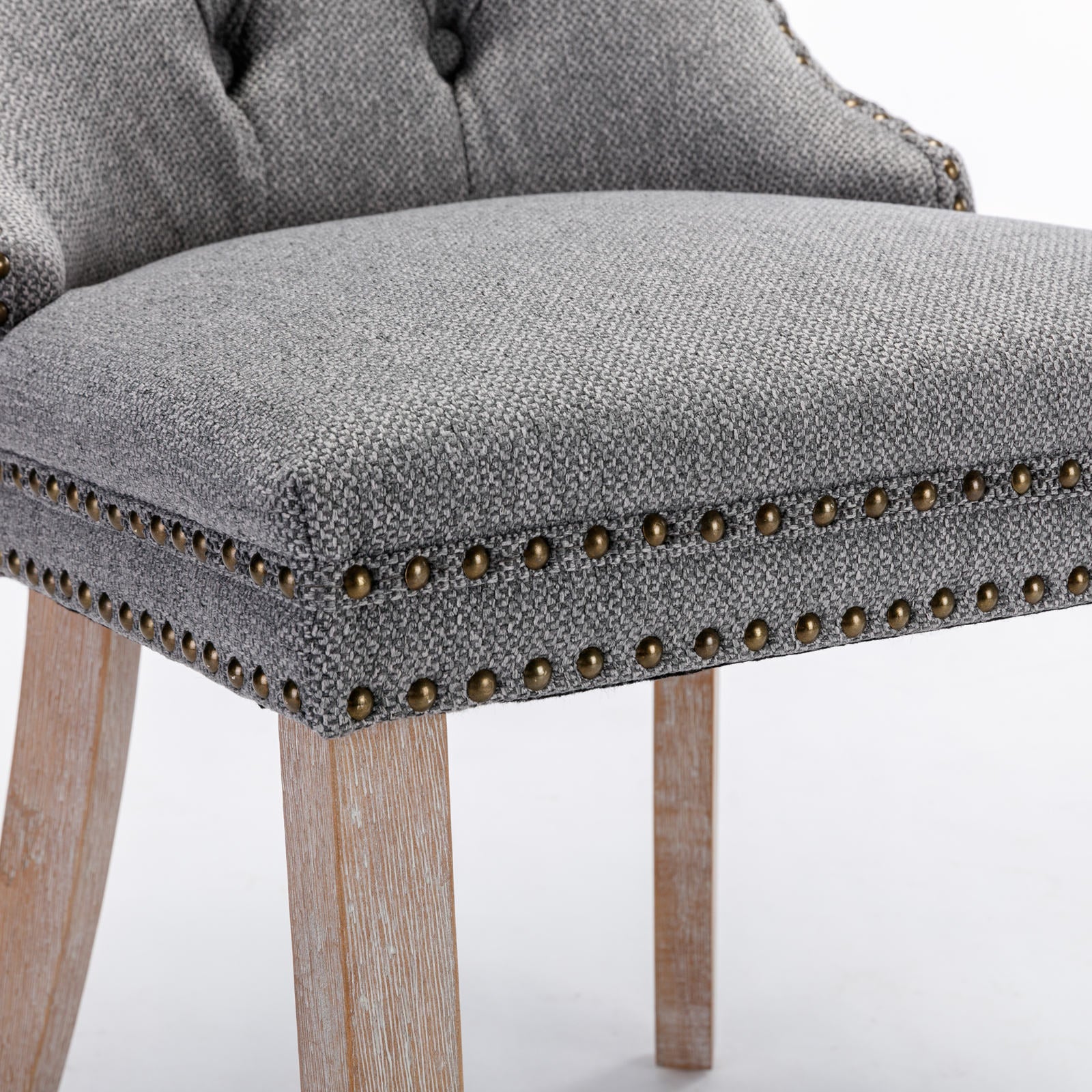 HAOYYE Nikki Collection Modern, High-end Tufted Solid Wood Contemporary Flax Upholstered Linen Dining Chair with Wood Legs Nailhead Trim 2-Pcs Set,Gray, SW6801GY Sturdy Space-Saving Heavy Duty Modern Design