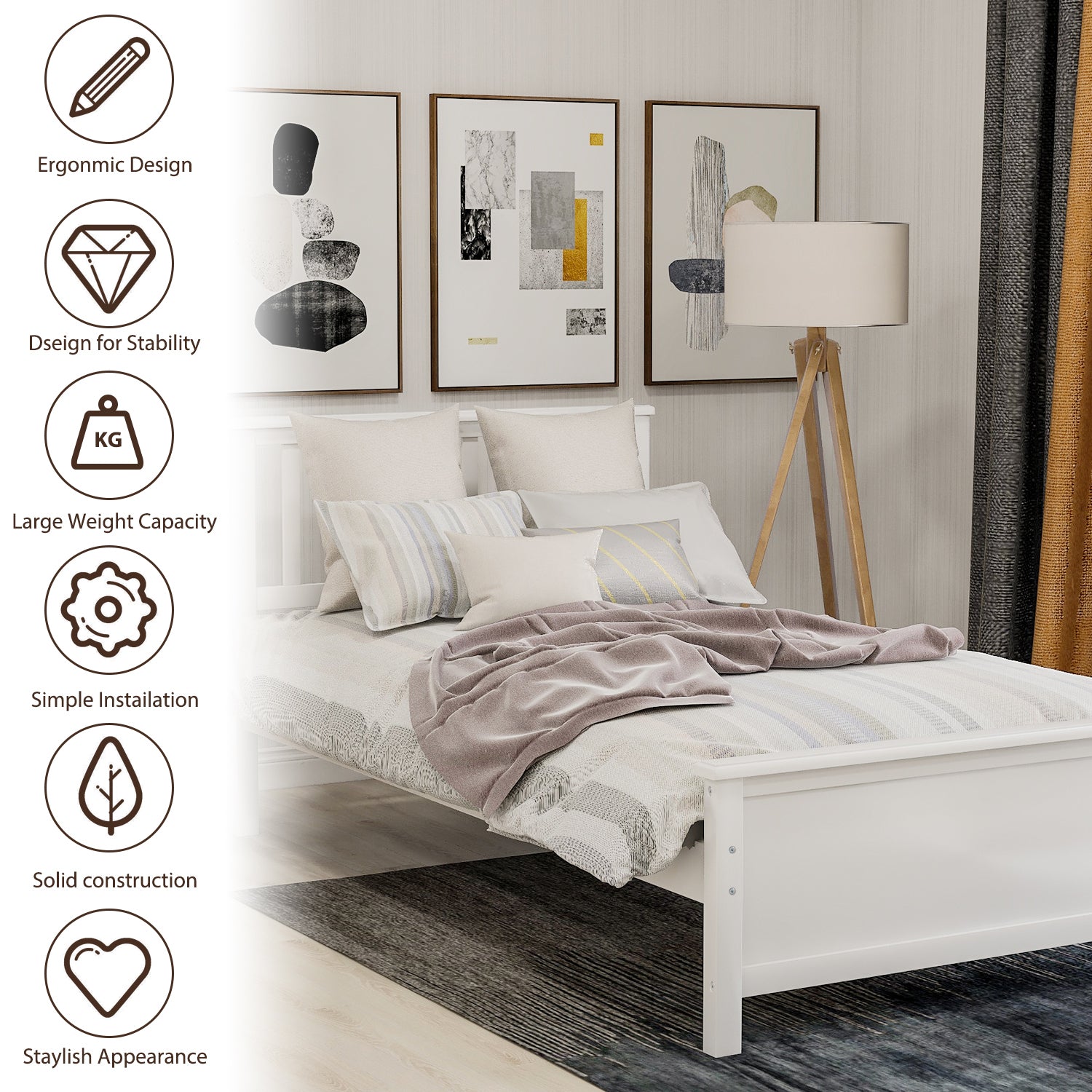 HAOYYE Twin Size Wood Platform Bed with Headboard,Footboard and Wood Slat Support, White Sturdy Space-Saving Heavy Duty Modern Design Easy Assembly Durable Stylish Home Furniture Versatile