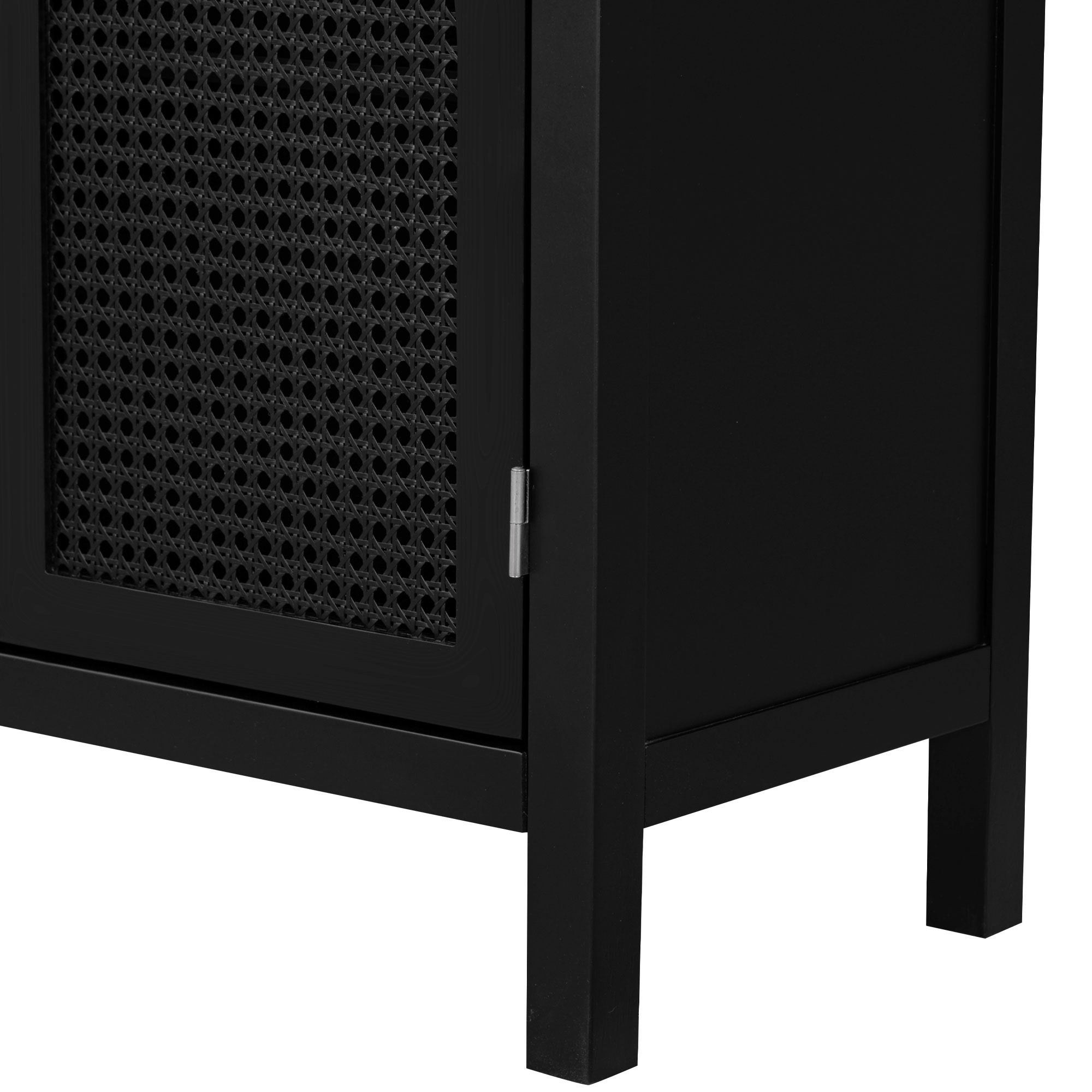 HAOYYE Large Storage Space Sideboard with Artificial Rattan Door and Metal Handles for Living Room and Entryway (Black) Sturdy Space-Saving Heavy Duty Modern Design Adults Dorm Room Easy Assembly