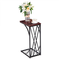 HAOYYE C-Type Sofa Table / Coffee Table, Cross-Line Brown Desktop, Soft Cozy Warm Flannel Fleece, Luxury Home Decor, Unique Design, Premium Quality, Comfortable and Decorative Accent for Living Room, Bedroom, Office