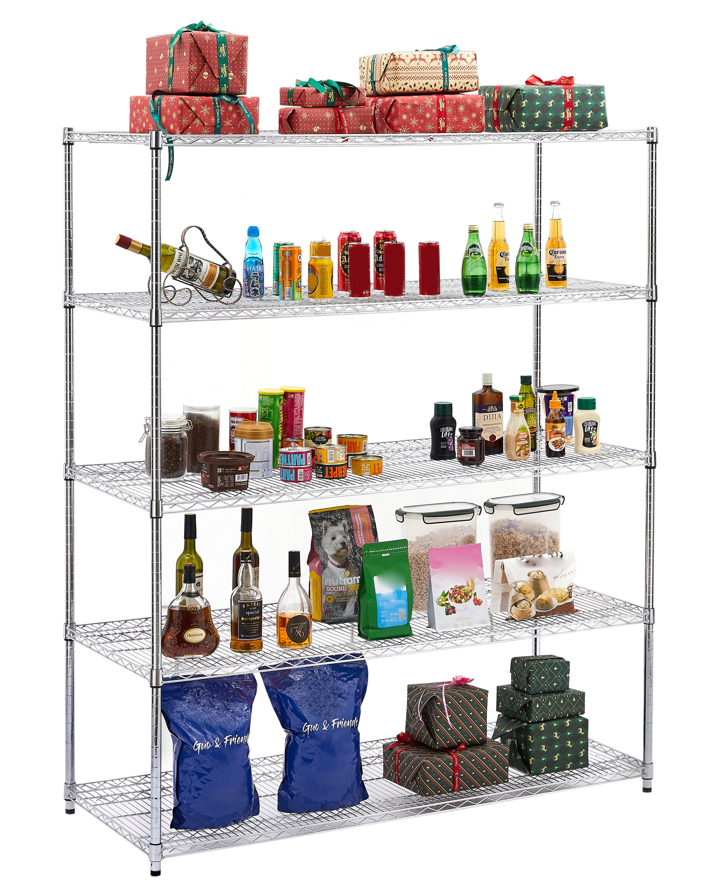 HAOYYE 5-Layer Heavy Duty Adjustable Shelving Unit with Wheels and Adjustable Feet, Sturdy Metal Storage Rack for Warehouse, Supermarket, Kitchen and Commercial Use, Each Shelf Supports 300 Lbs, Space-Saving Industrial Design, Easy Assembly