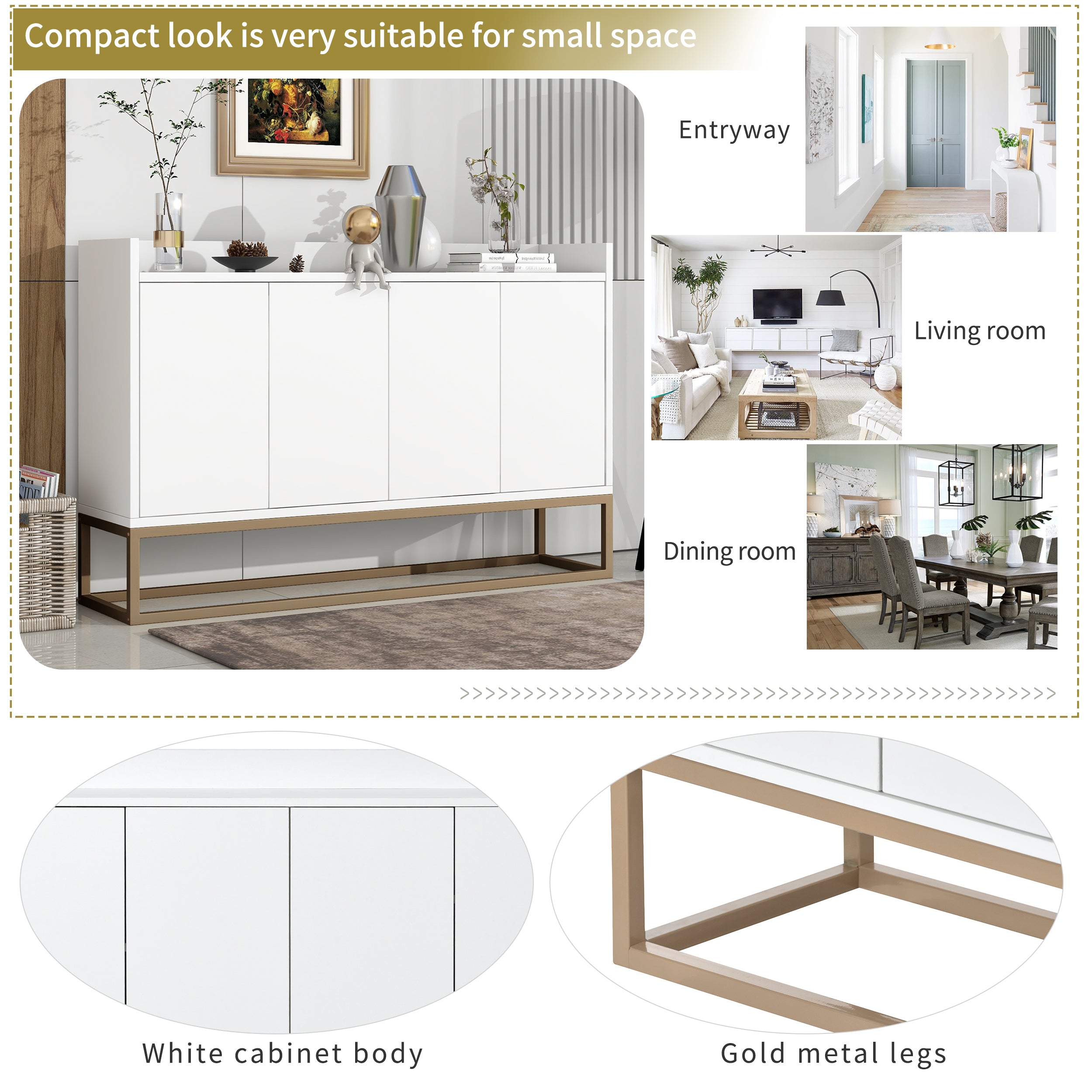 HAOYYE Modern Sideboard Elegant Buffet Cabinet with Large Storage Space for Dining Room, Entryway (White) Sturdy Space-Saving Heavy Duty Modern Design Adults Dorm Room Easy Assembly