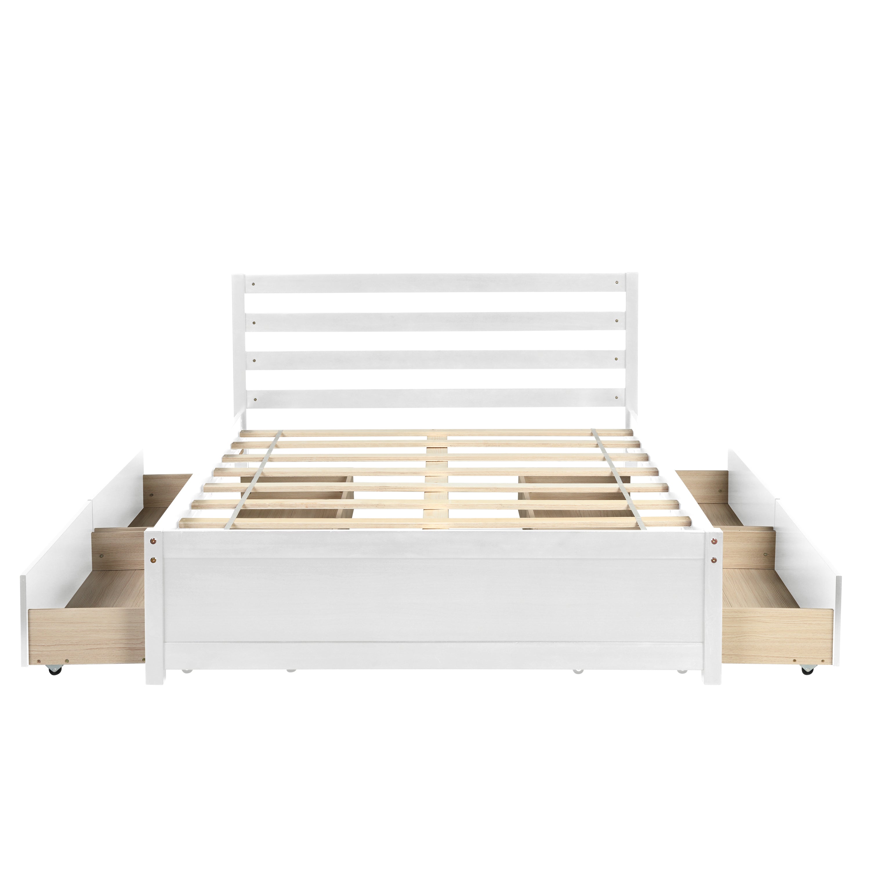 HAOYYE Full Size Wood Platform Bed Frame with 4 Storage Drawers and Headboard of White Color for All Ages Sturdy Space-Saving Heavy Duty Modern Design Adults Dorm Room Easy Assembly Bedroom Furniture