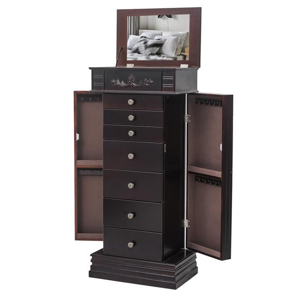 HAOYYE Jewelry Armoire with Mirror 8 Drawers 16 Necklace Hooks and 2 Side Swing Doors Freestanding Jewelry Cabinet with Ring Box
