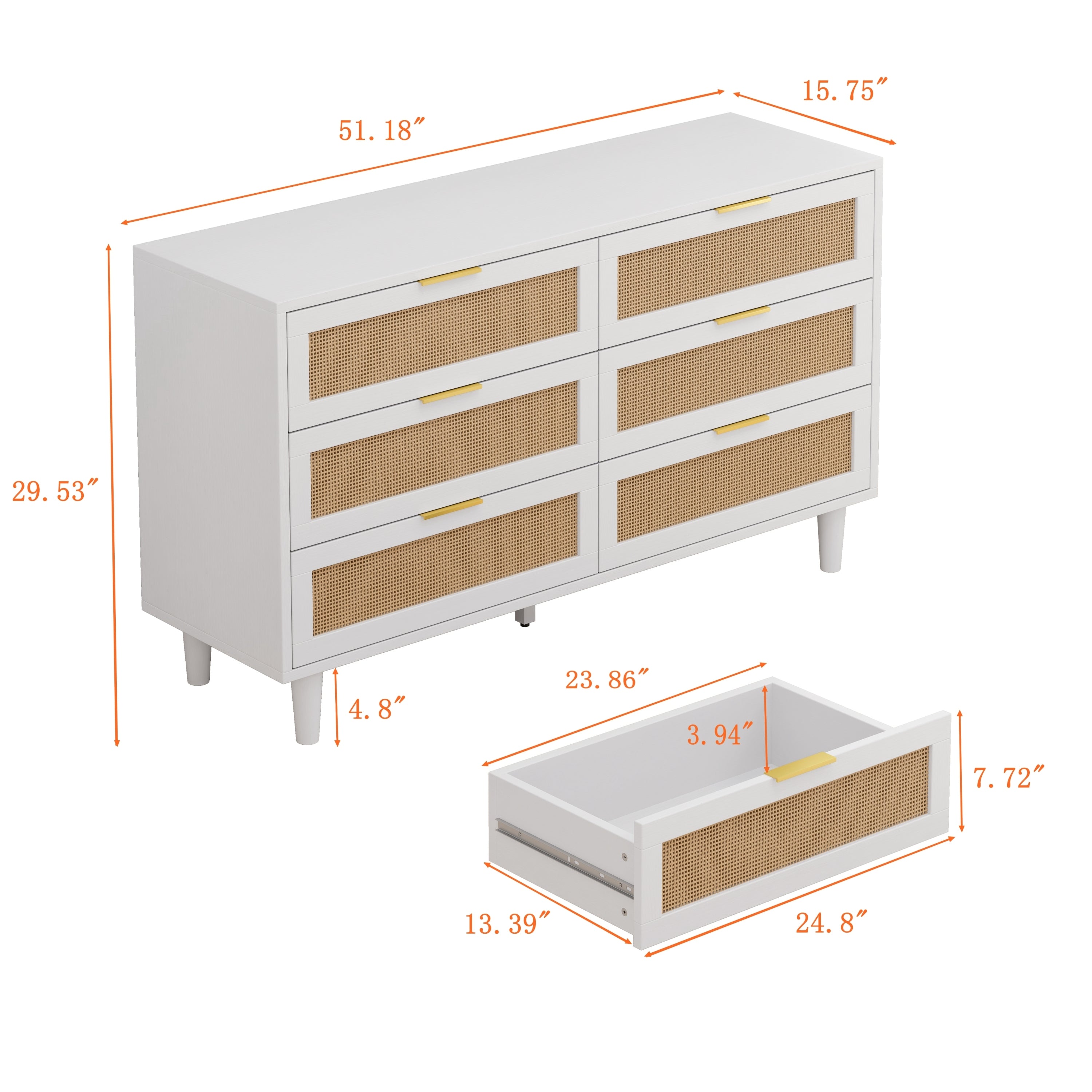 HAOYYE 6-Drawer Rattan Storage Cabinet for Bedroom and Living Room, Sturdy and Durable Design, Space-Saving Modern Furniture with Rattan Drawers, Easy Assembly and Versatile Storage Solution