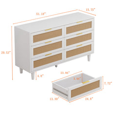 HAOYYE 6-Drawer Rattan Storage Cabinet for Bedroom and Living Room, Sturdy and Durable Design, Space-Saving Modern Furniture with Rattan Drawers, Easy Assembly and Versatile Storage Solution