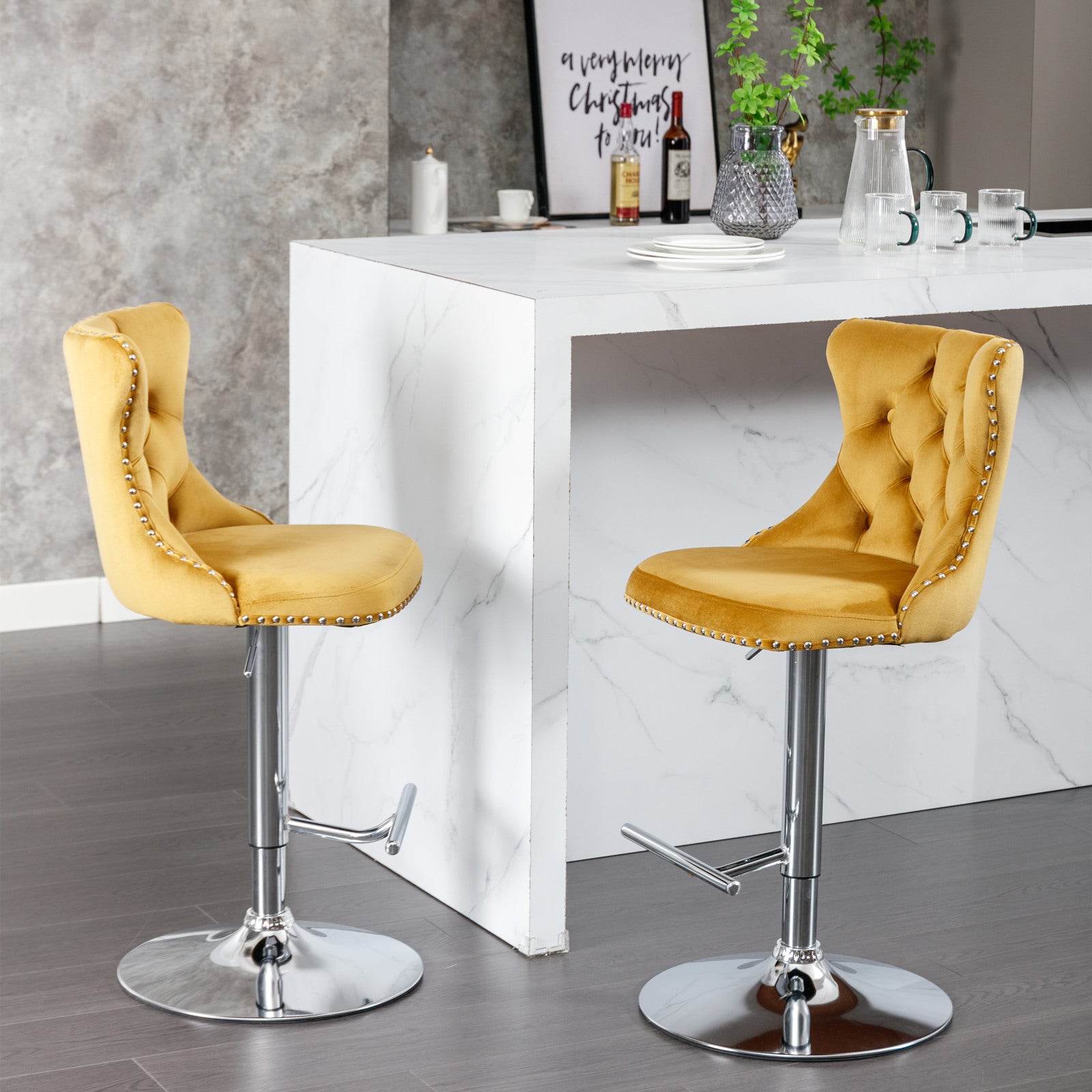 HAOYYE Swivel Velvet Barstools Adjusatble Seat Height from 25-33 Inch