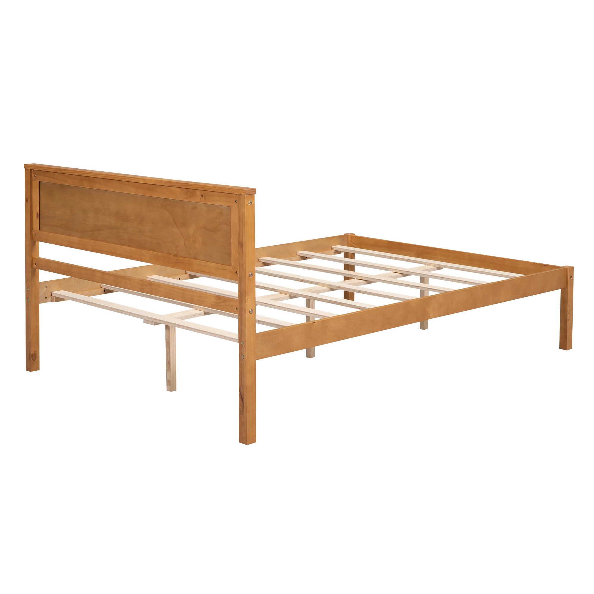 HAOYYE Platform Bed Frame with Headboard, Wood Slat Support, No Box Spring Needed, Full, Oak Sturdy Space-Saving Heavy Duty Modern Design Adults Dorm Room Easy Assembly Bedroom Furniture