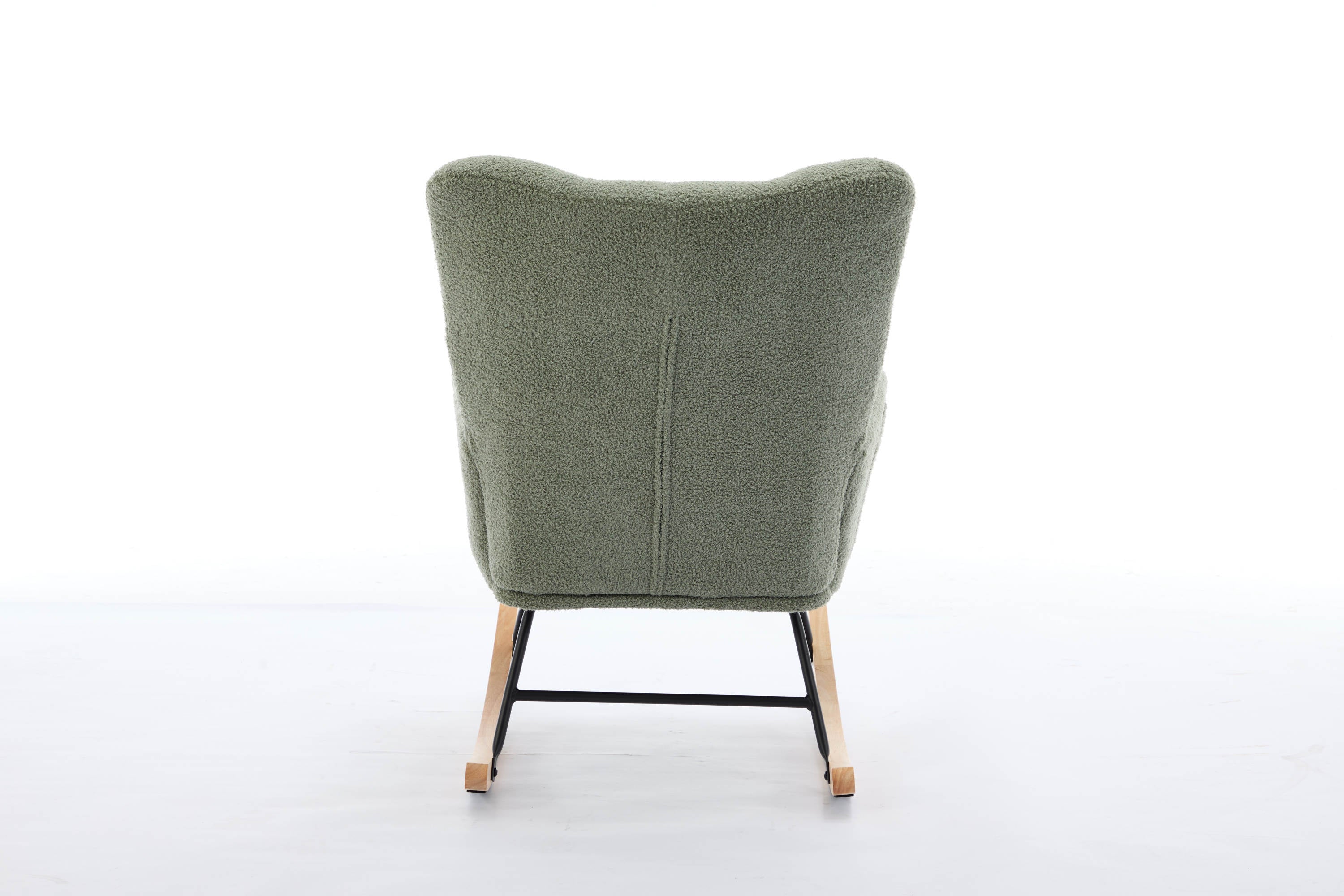 Haoyye Modern Upholstered Nursery Rocking Chair with High Backrest, Teddy Fabric Glider Accent Armchair with Solid Wood Legs and Metal Frame, Comfortable Rocker for Bedroom, Living Room or Lounge, Gentle Swing Chair in Green