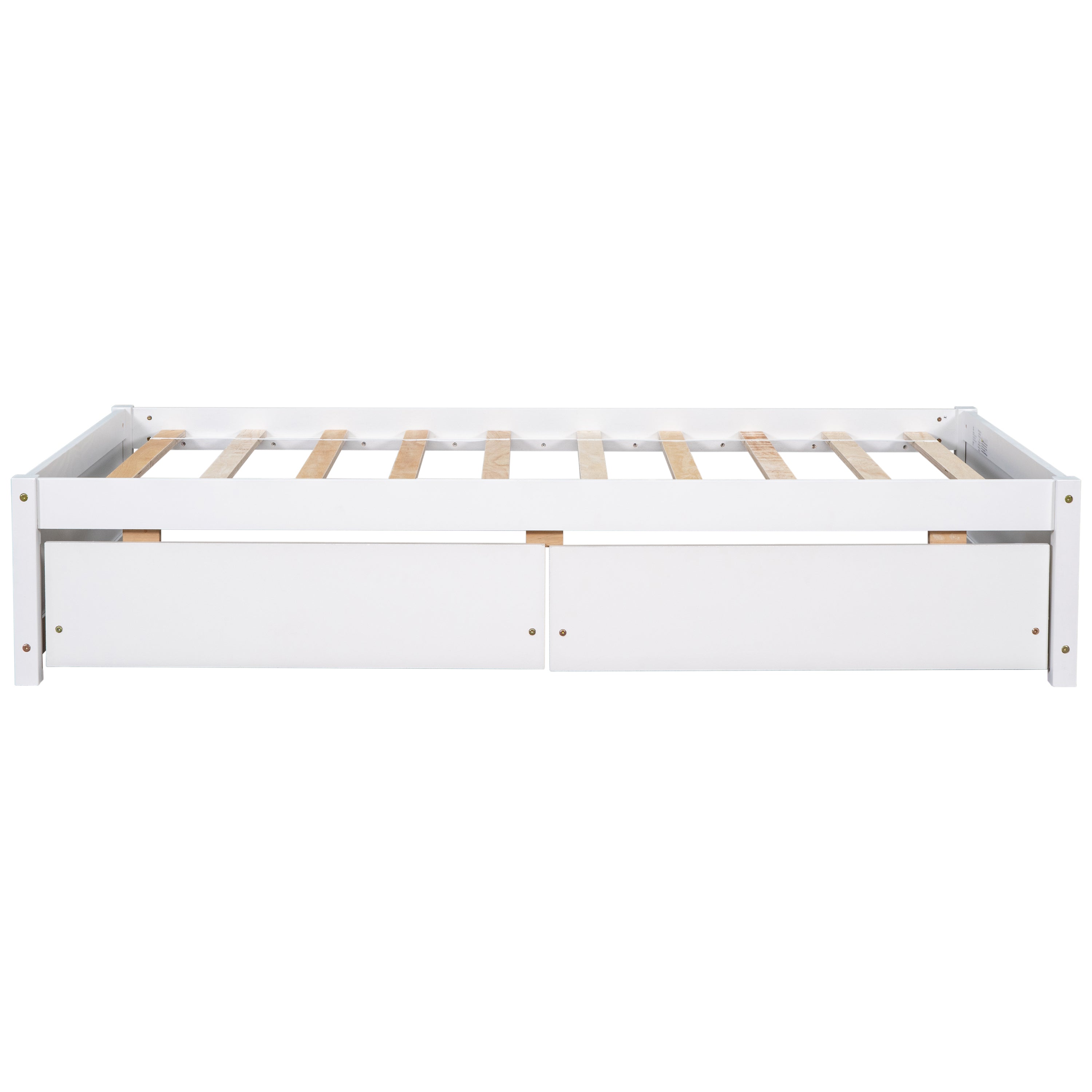 HAOYYE Solid Wood Twin Bed Frame With 2 Storage Drawers, No Box Spring Needed, Space-Saving Heavy Duty Design For Bedroom Or Dorm Room, Sturdy And Easy To Assemble