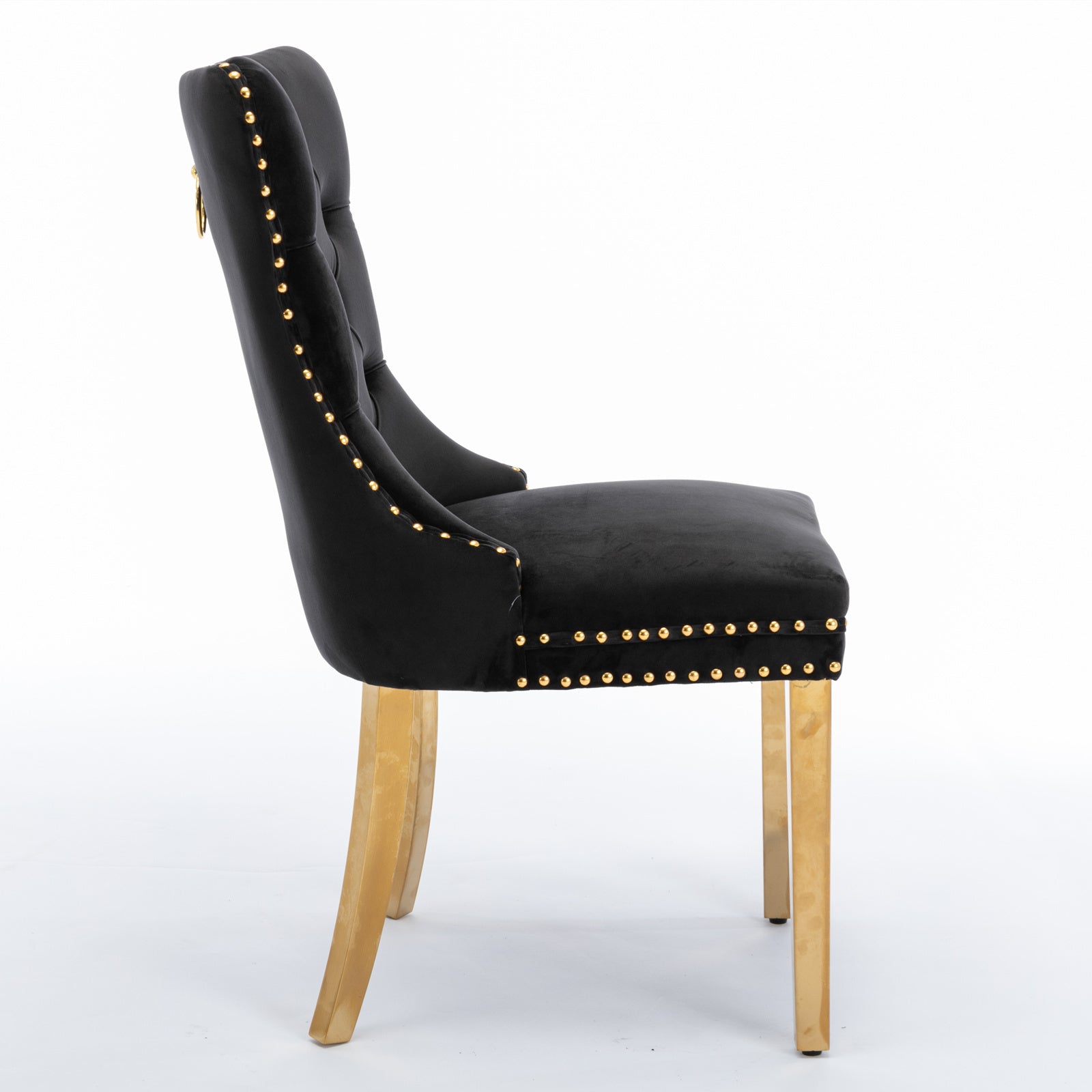 HAOYYE High-end Tufted Solid Wood Contemporary Velvet Upholstered Dining Chair with Golden Stainless Steel Plating Legs,Nailhead Trim,Set of 2，Black and Gold, SW1601BK