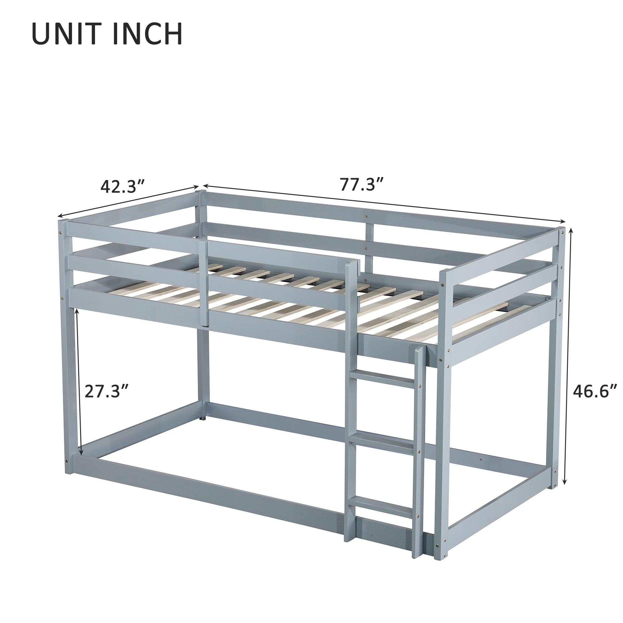 HAOYYE Solid Wooden, Solid Rubber Wooden Twin over Twin Loft Bed with Ladder, with Bed Platform of Strengthened Slats , Grey Sturdy Space-Saving Heavy Duty Modern Design Adults Dorm Room Easy Assembly