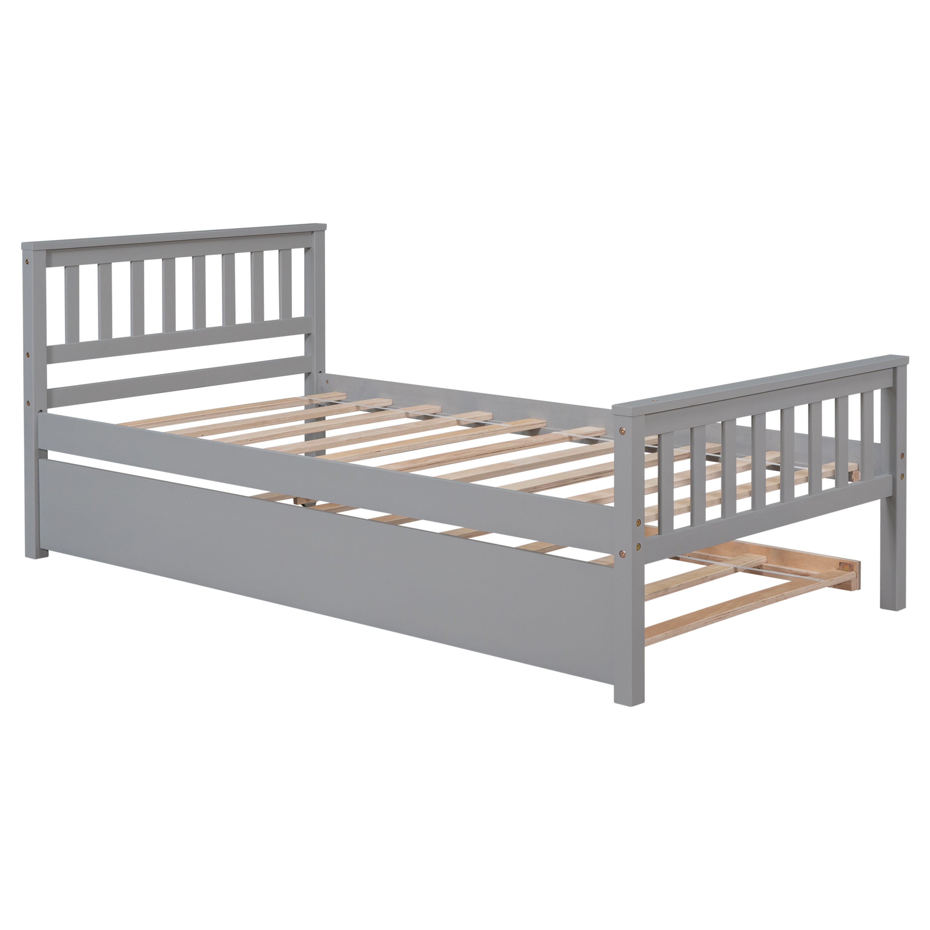 HAOYYE Twin Bed with Trundle, Platform Bed Frame with Headboard and Footboard, for Bedroom Small Living Space,No Box Spring Needed,Grey(Old SKU:W50422210) Sturdy Space-Saving Heavy Duty Modern Design