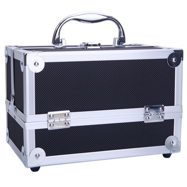 HAOYYE SM-2176 Aluminum Makeup Train Case, Black Cosmetic Organizer with Mirror, Compact and Durable Jewelry Box, Stylish Space-Saving Design, Perfect for Travel or Home