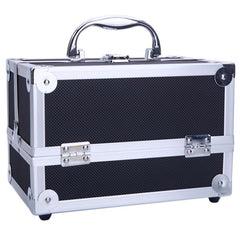 HAOYYE SM-2176 Aluminum Makeup Train Case, Black Cosmetic Organizer with Mirror, Compact and Durable Jewelry Box, Stylish Space-Saving Design, Perfect for Travel or Home