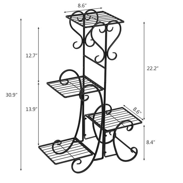 HAOYYE 4 Potted Square Flower Metal Shelves Plant Stand, Black, Durable and Space-Saving Storage Solution, Modern Design, Versatile for Indoor and Outdoor Use, Premium Quality, Stylish Decorative Display Rack for Your Garden