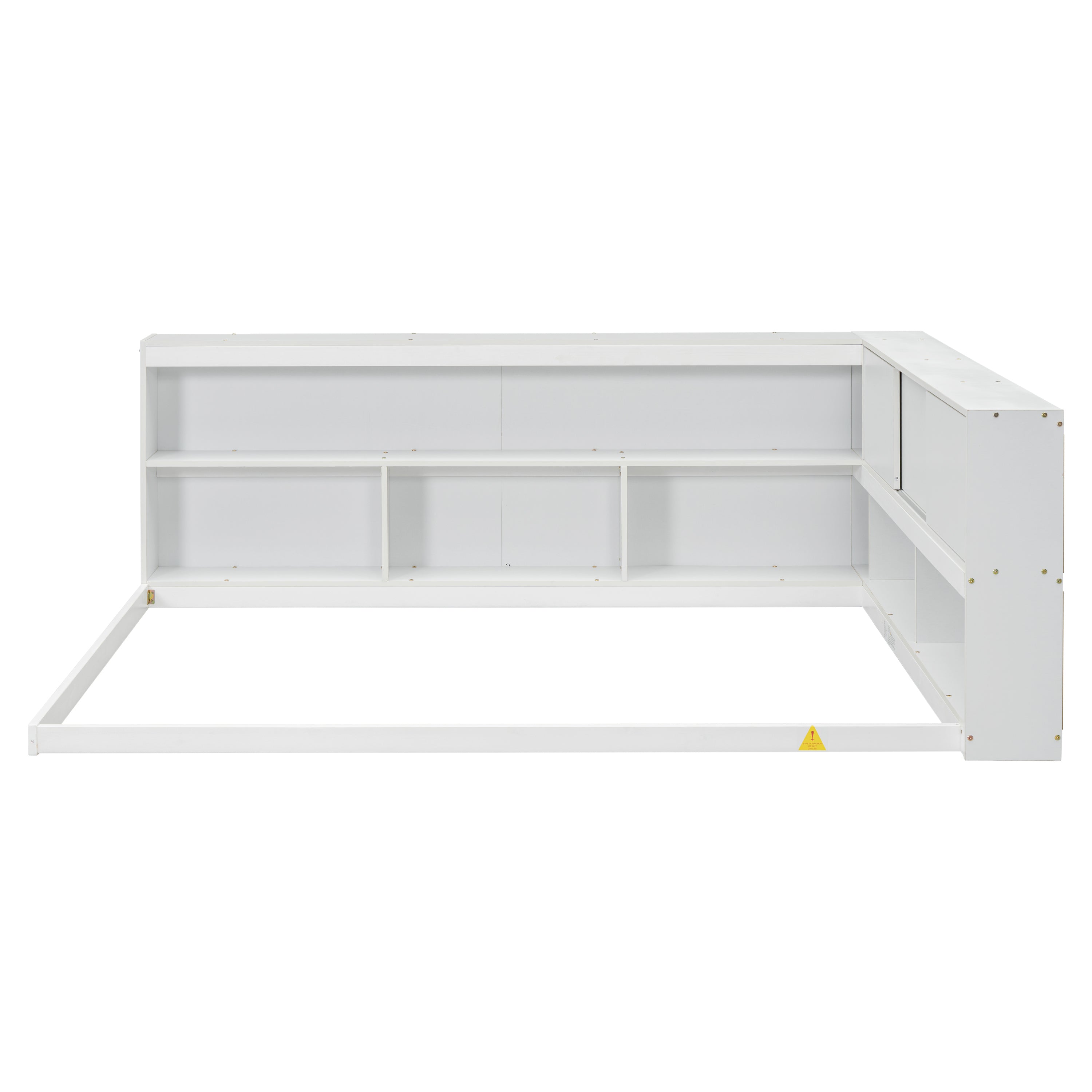 HAOYYE Full Floor Bed with L-shaped Bookcases, sliding doors,without slats,White Sturdy Space-Saving Heavy Duty Modern Design Easy Assembly Durable Stylish Home Furniture Versatile