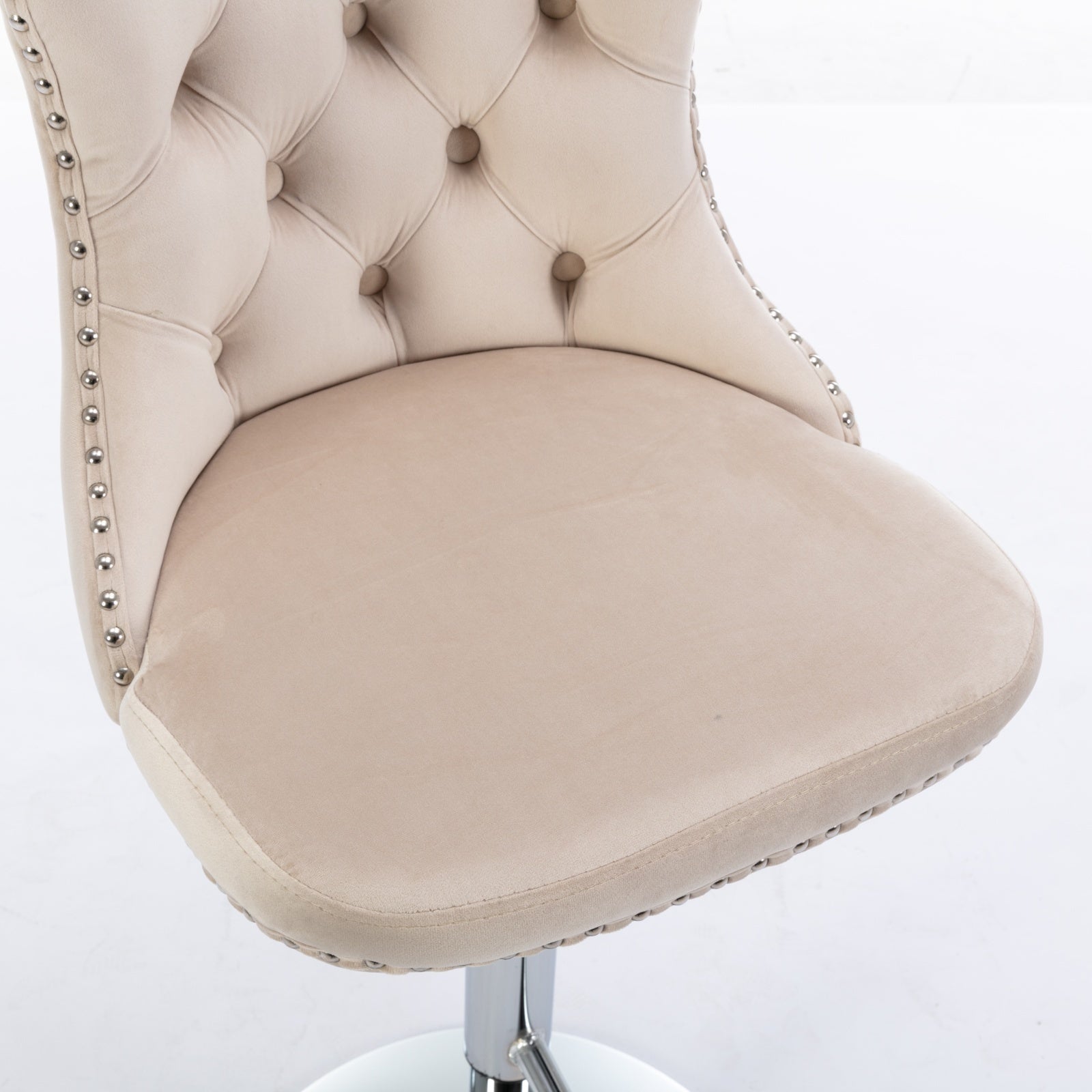 HAOYYE Swivel Velvet Barstools, Adjustable Seat Height 25-33 Inch, Modern Upholstered Chrome Base Bar Stools with Tufted Backs, Comfortable Set of 2 for Home, Pub, Kitchen Island, Beige, Sturdy Design