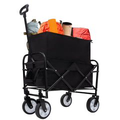 HAOYYE Multi Use Collapsible Foldable Wagon Cart Heavy Duty Utility Cart with 3 Plastic Liner Bags and Cover Grocery Wagon for Beach Camping Picnic Outdoor Travel Black