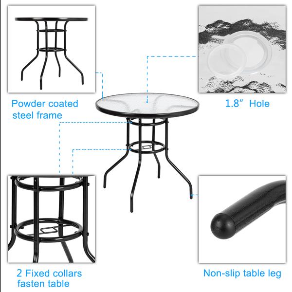 HAOYYE Outdoor Dining Table Round Toughened Glass Table, Stylish Yard Garden Glass Table with Powder-Coated Steel Frame, Durable and Weather-Resistant, Ideal for Patio, Balcony, or Outdoor Spaces