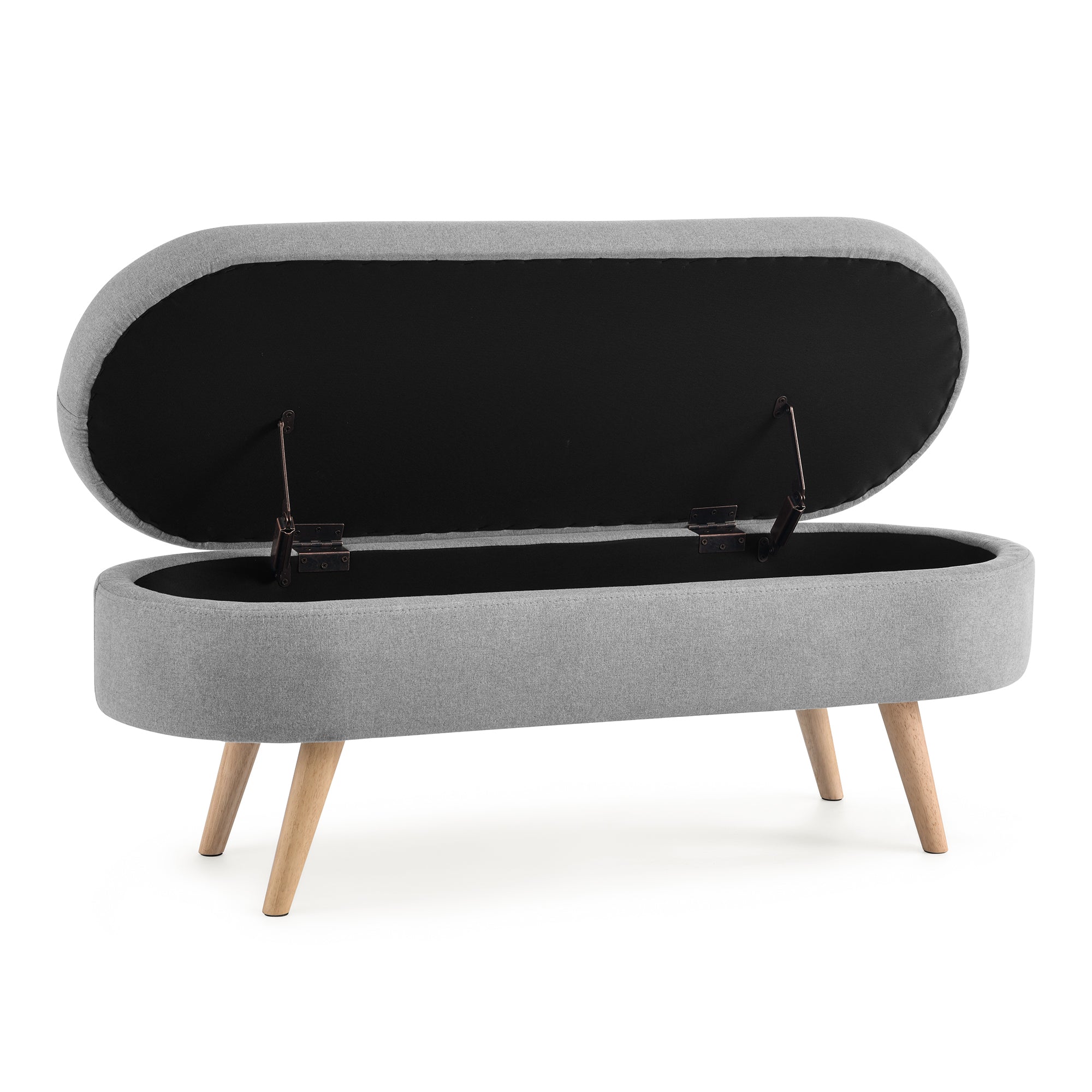 HAOYYE Ottoman Oval Storage Bench, Rubber Wood Legs, Grey(43.5"x16"x16") Sturdy Space-Saving Heavy Duty Modern Design Adults Dorm Room Easy Assembly Bedroom Furniture