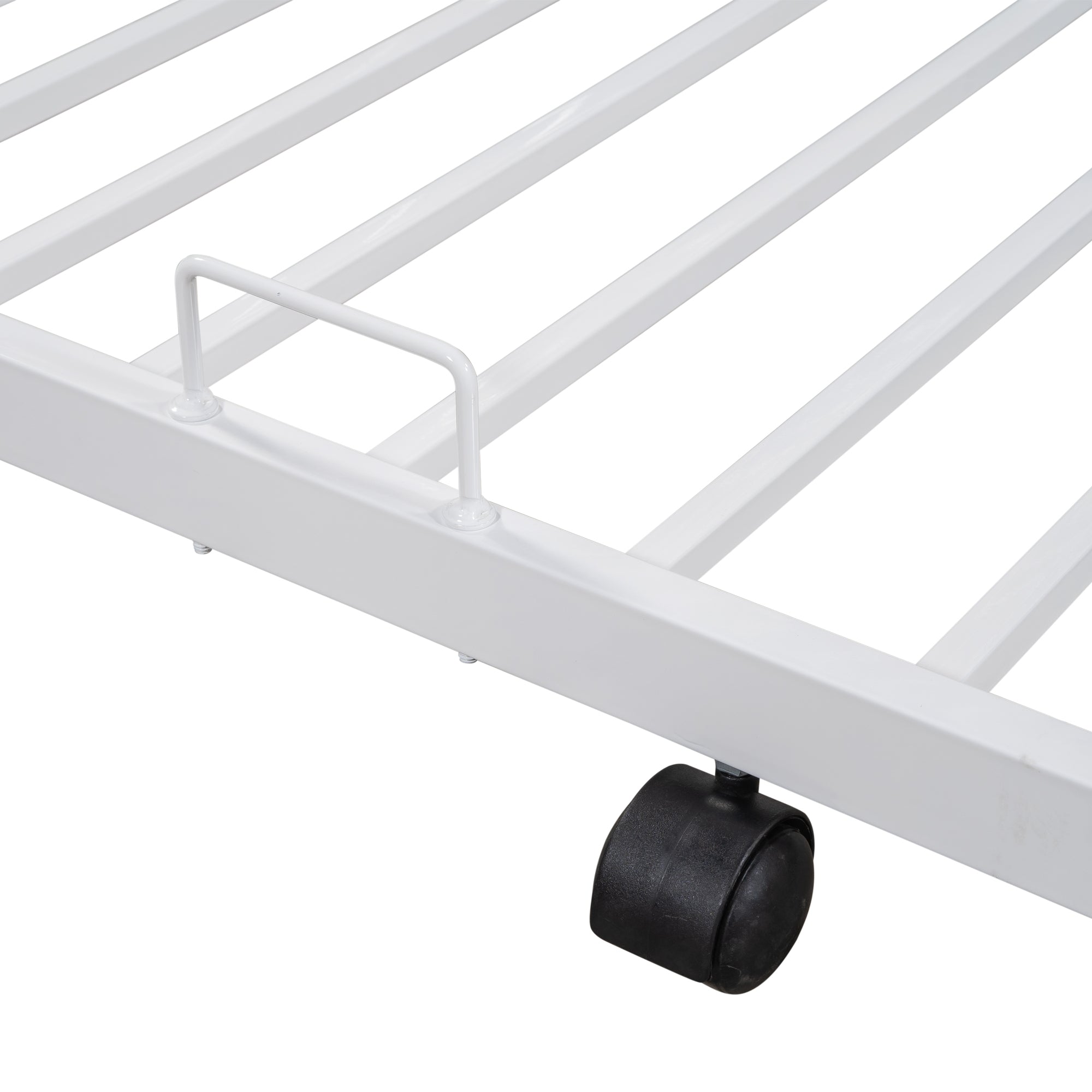 HAOYYE Metal Twin over Full Bunk Bed with Trundle/ Heavy-duty Sturdy Metal/ Noise Reduced/ Safety Guardrail/ Wooden Decoration/ Convenient Trundle / Bunk Bed for Three/ CPC Certified/ No Box Spring Needed