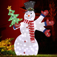 HAOYYE Lighted Snowman Christmas Decoration, Pre-Lit 2D Snowman with Waving Hands, 170 Warm White LED Lights, Outdoor Yard and Indoor Holiday Display, Festive Xmas Decor for Home Garden Party