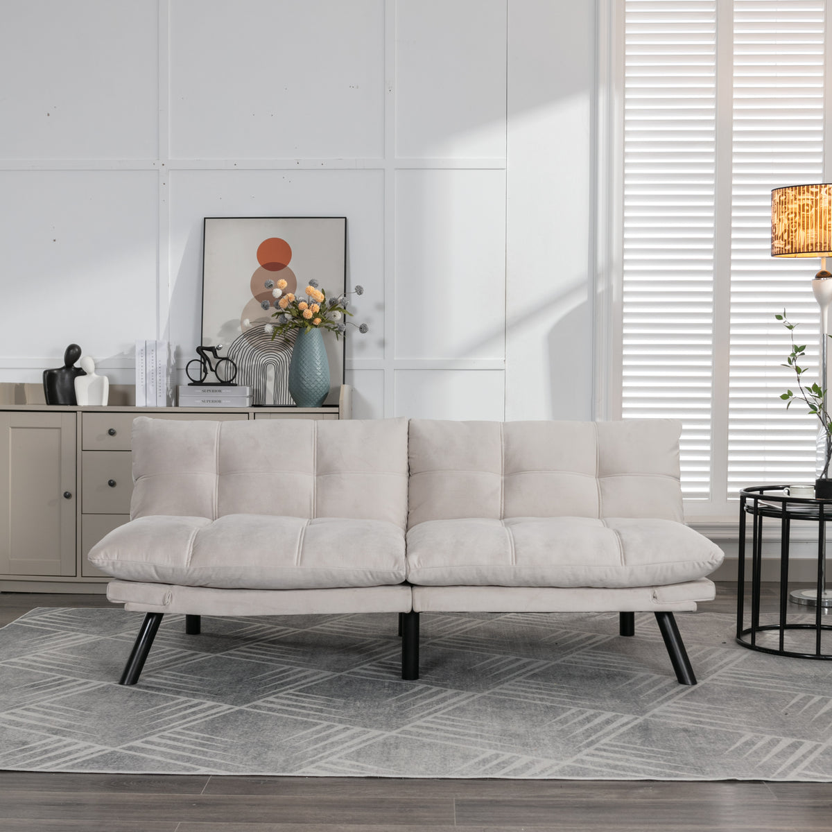 HAOYYE Cream Convertible Folding Modern sofa Bed Sturdy Space-Saving Heavy Duty Modern Design Adults Dorm Room Easy Assembly Bedroom Furniture