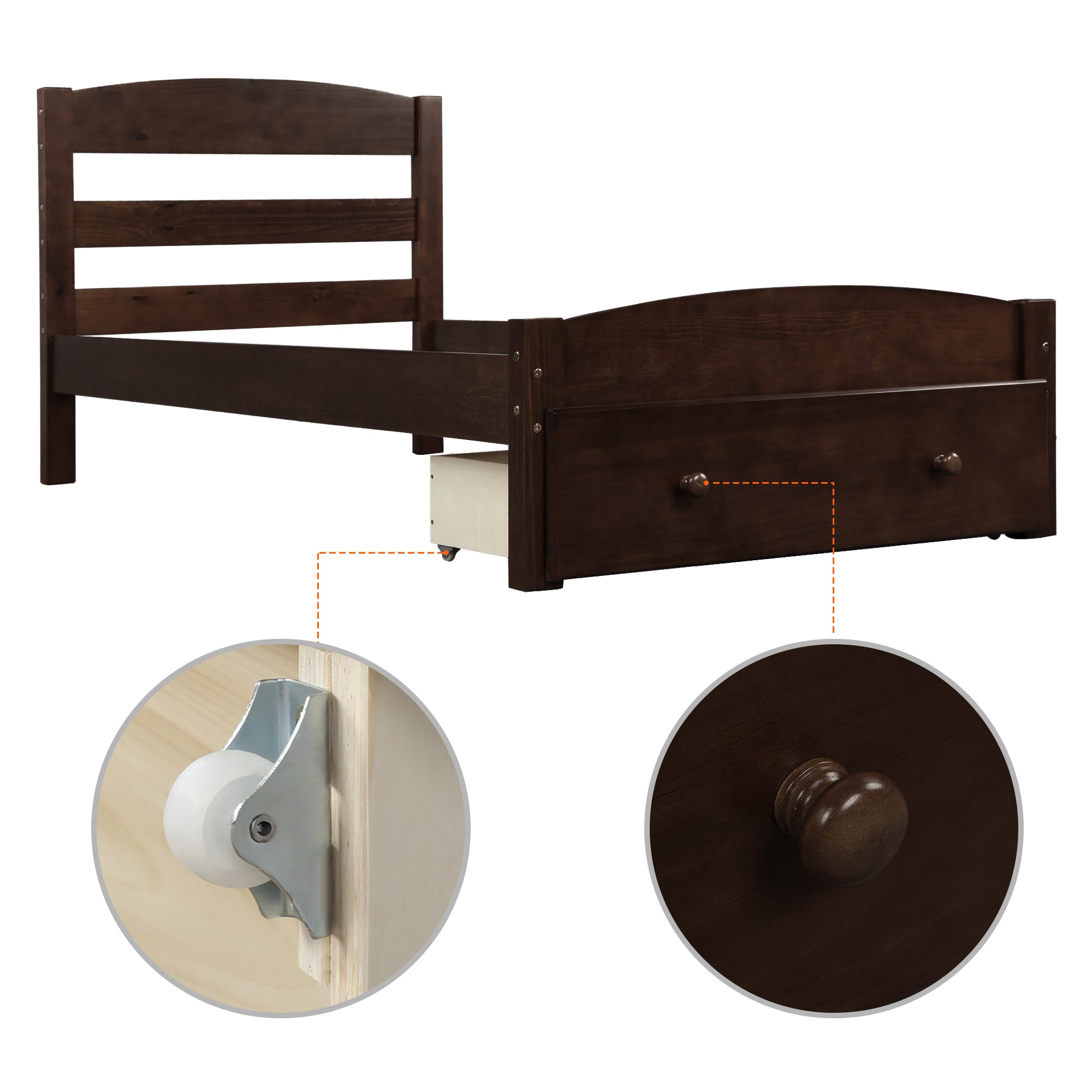 HAOYYE Platform Twin Bed Frame with Storage Drawer and Wood Slat Support, Espresso, Sturdy Space-Saving Design, Heavy Duty Construction, Easy Assembly, Durable and Stylish Home Furniture, Versatile for Bedroom Use