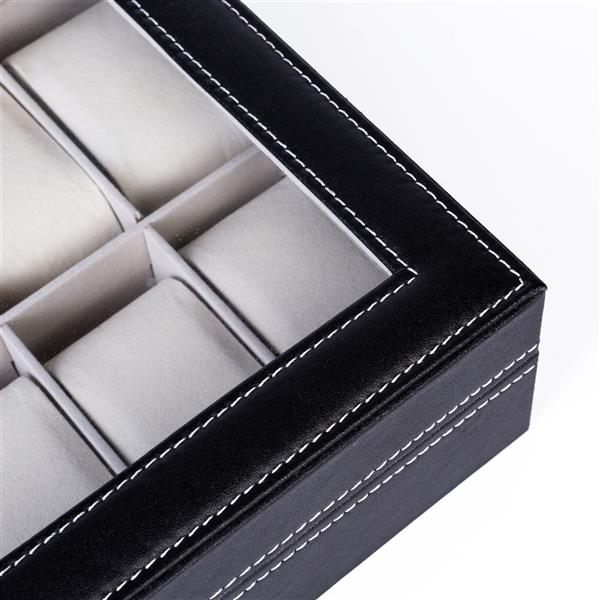 HAOYYE 12 Compartments Top-Level Opening Style Leather Watch Collection Box, Black Soft Cozy Warm Flannel Fleece Home Decor, Luxury Comfortable Unique Design, Premium Quality Decorative Display Case for Watches and Accessories