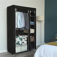 DE Direct HAOYYE Portable Clothes Closet Wardrobe with Non-Woven Fabric Cover and Hanging Rod Easy to Assemble Freestanding Storage Organizer for Bedroom Entryway or Dorm Use Black Modern Fabric Wardrobe