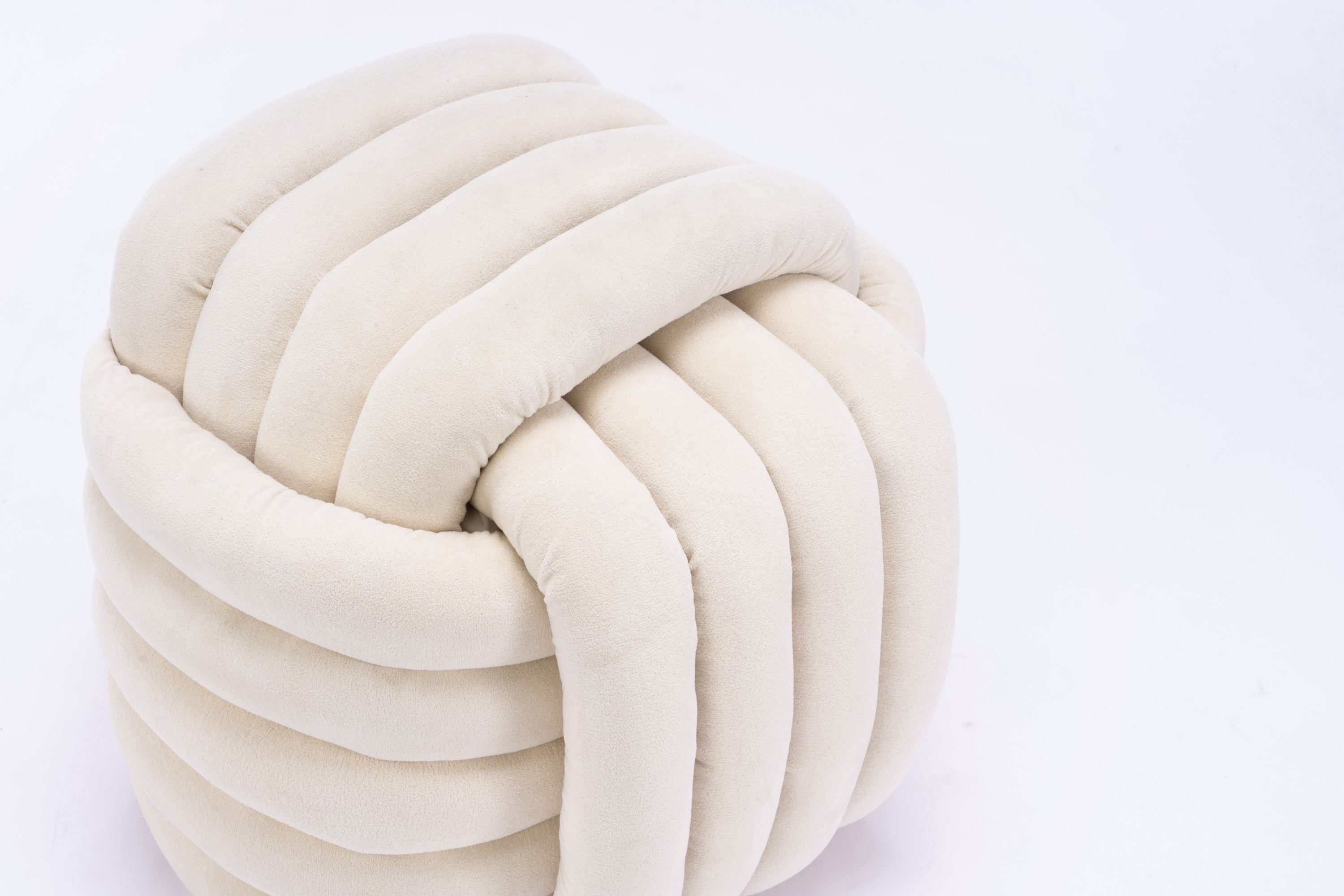 Haoyye Chenille Fabric Knot Design Ottoman Footstool Makeup Stool, Comfortable and Stylish Seat, Modern Upholstered Chair for Living Room or Bedroom, Beige, Sturdy and Space-Saving Furniture