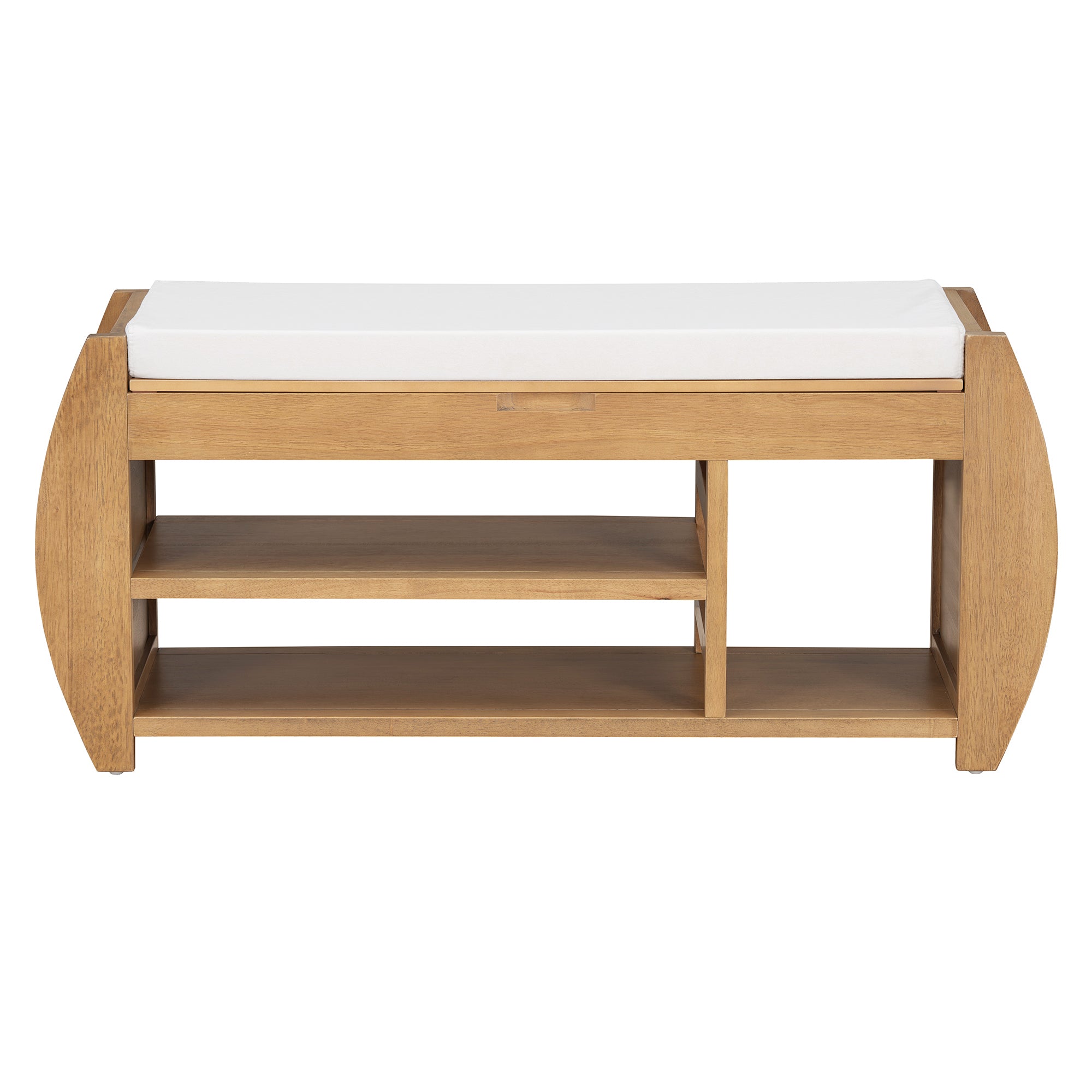 HAOYYE Retro Multifunctional Storage Bench with Cushion and Curved Side Panel for Entrance and Living Room (Natural) Sturdy Space-Saving Heavy Duty Modern Design Easy Assembly Durable Stylish Versatile