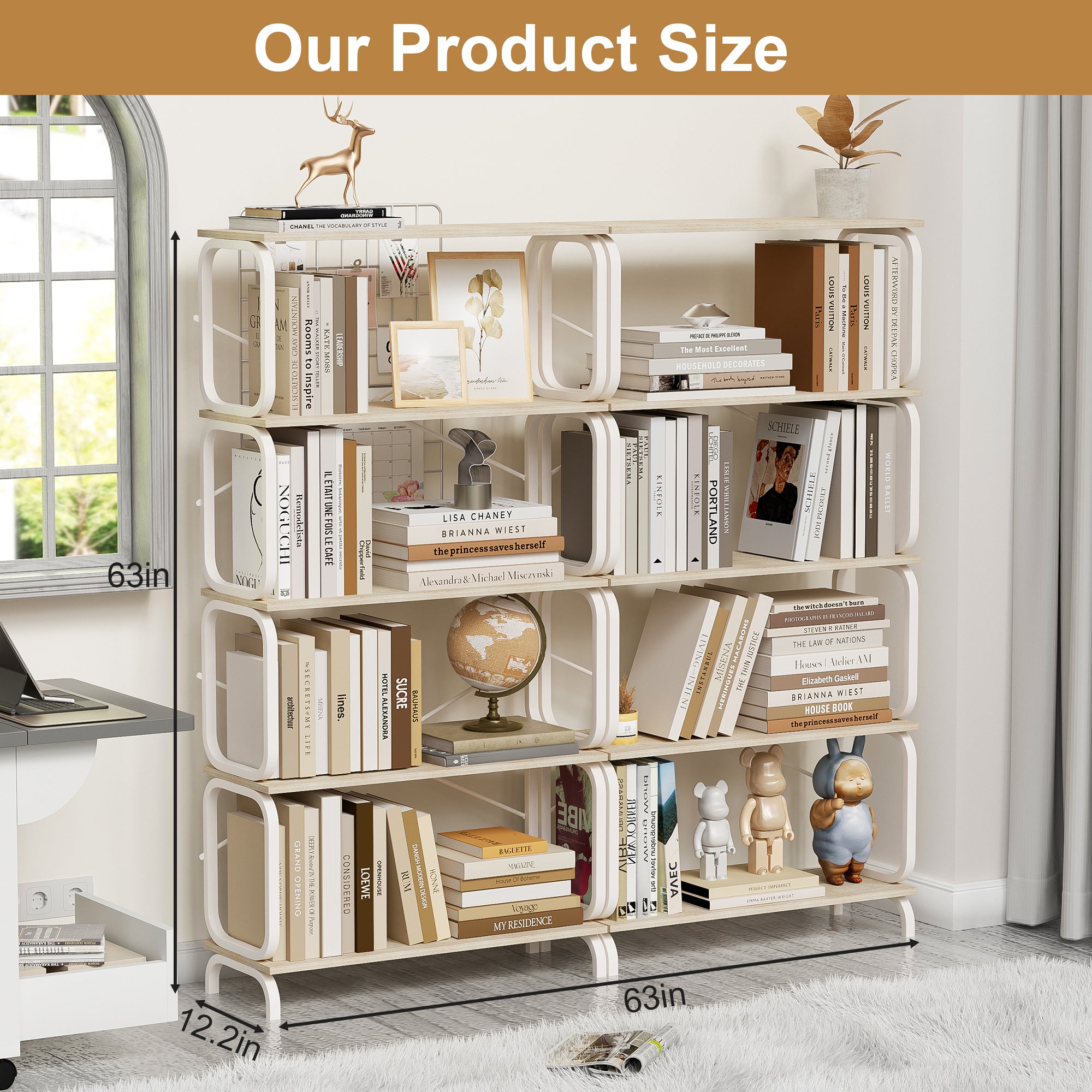 HAOYYE 5 Tier Large Book Shelf, Bookcase Home Office Open Bookshelf,Shelves for Living Room, Office Shelf,Vintage Industrial Style Bookshelf with White Metal Frame, White Sturdy Space-Saving Heavy Duty