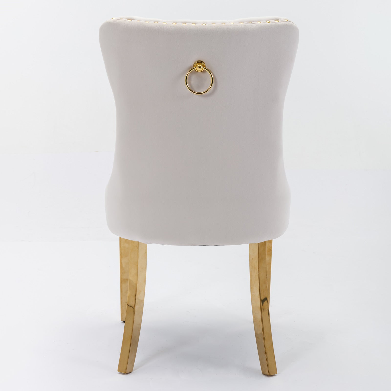 HAOYYE High-end Tufted Solid Wood Contemporary Velvet Upholstered Dining Chair with Golden Stainless Steel Plating Legs,Nailhead Trim,Set of 2,Beige and Gold, SW1601BG