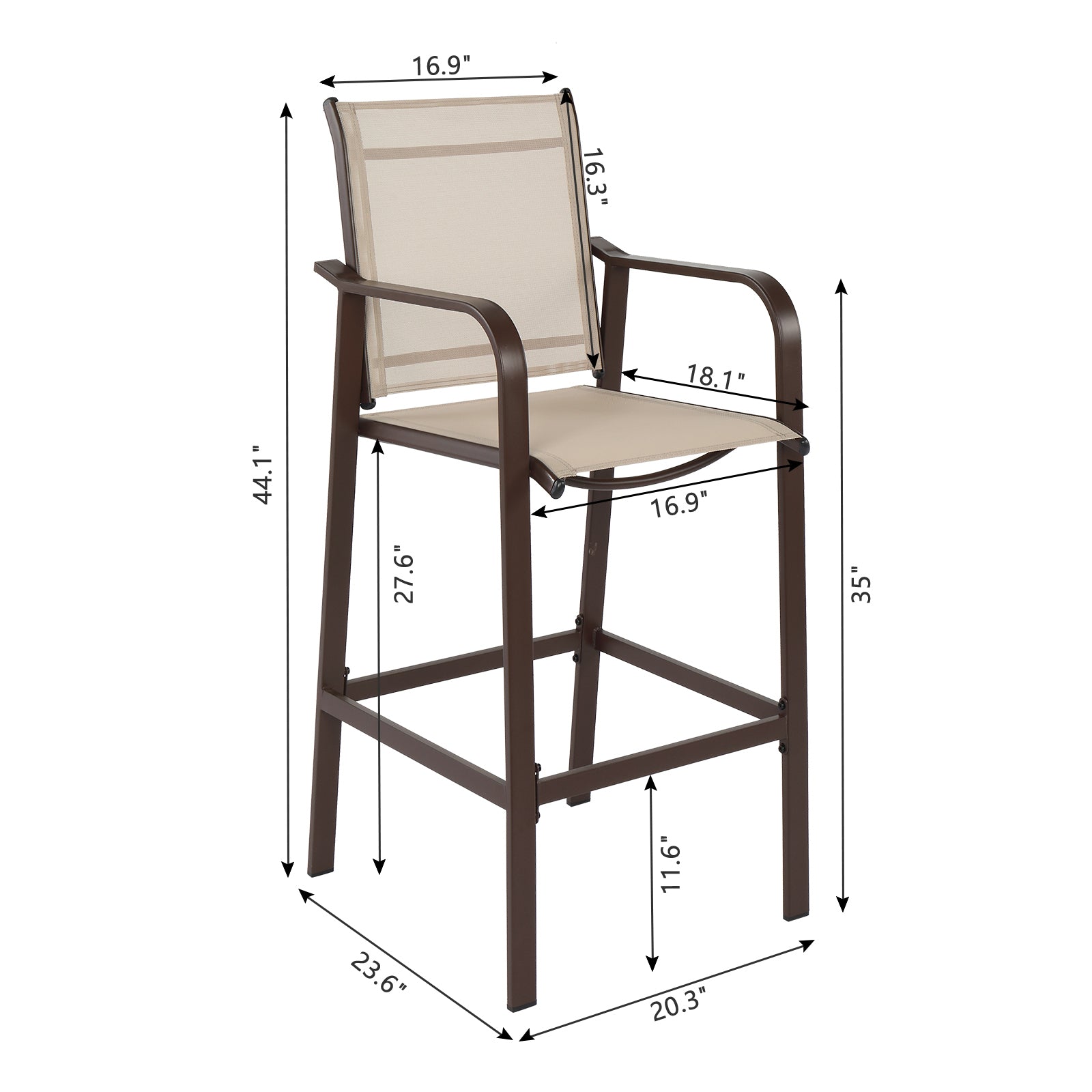 HAOYYE 2pcs Wrought Iron Garden Bar Chairs with Brown Frame and Beige Cloth Surface, Durable and Comfortable Outdoor Bar Seating, Perfect for Patio, Deck, or Backyard, Stylish and Stable Design for Relaxation