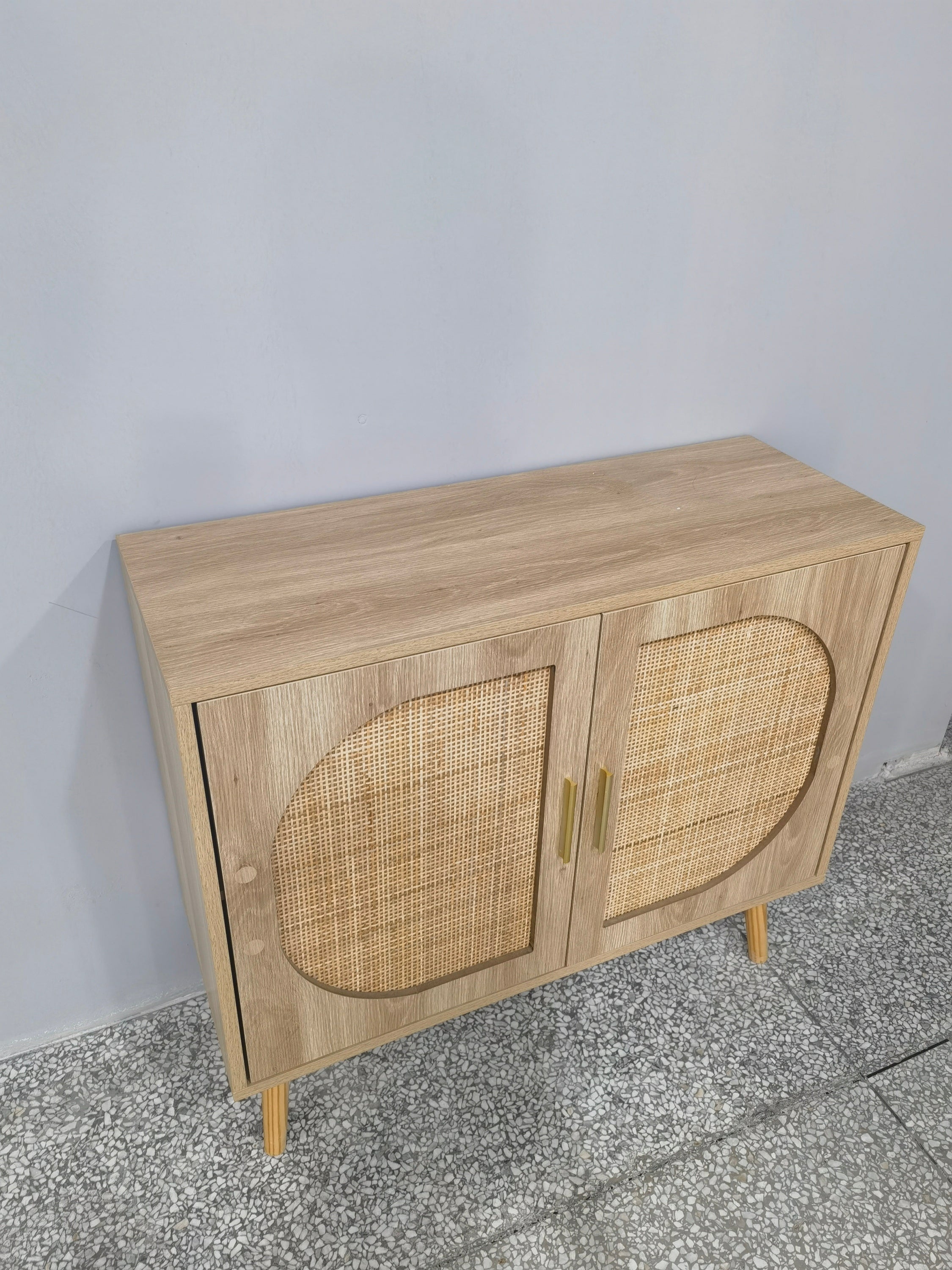 HAOYYE Buffet Cabinet with Storage, Accent Bathroom Floor Cabinet with Two Doors and Four Compartments, Solid Wood Feet, Modern Sideboard for Hallway, Entry, Living Room