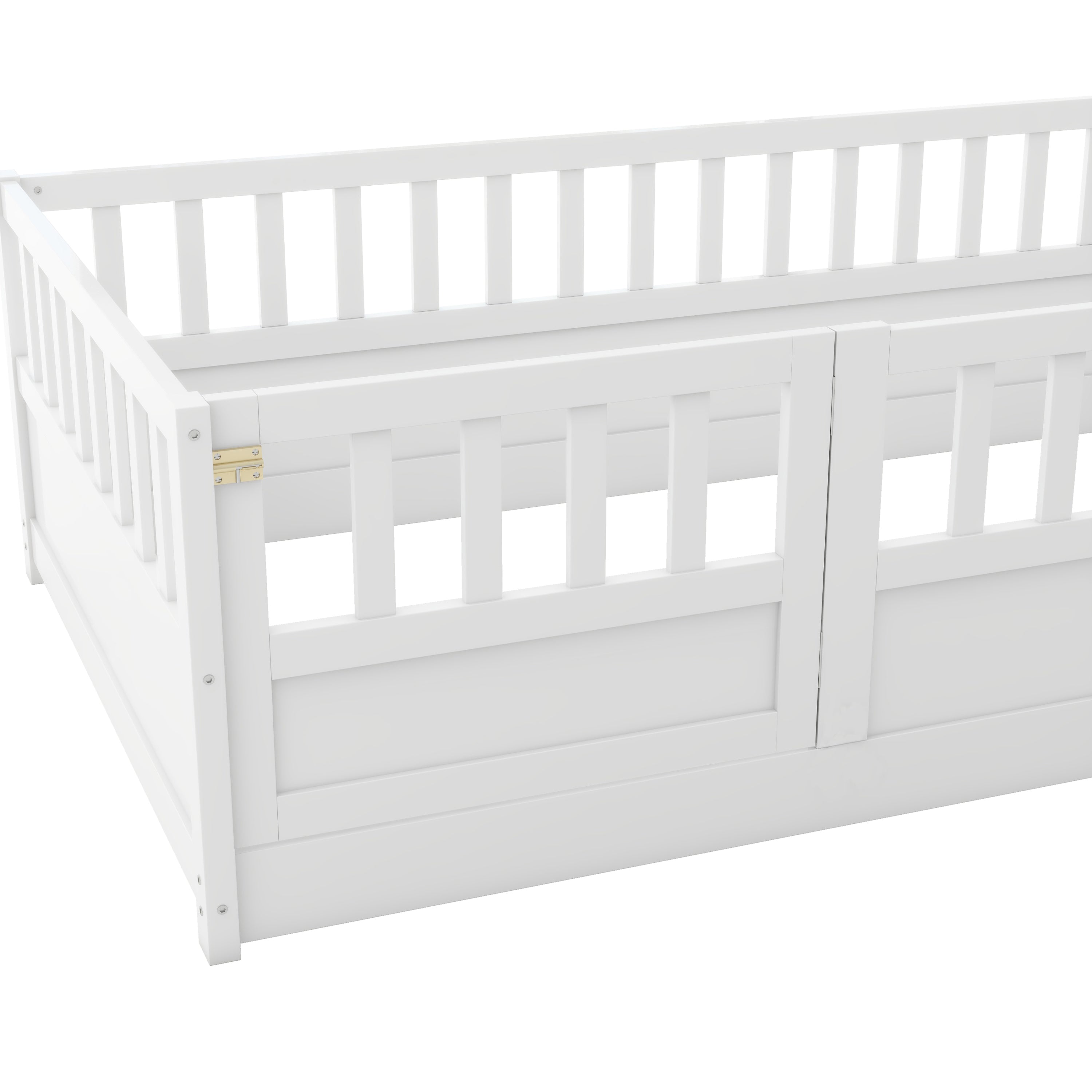 HAOYYE Twin Size Floor bed, integral construction with super high security barrier, door, 's floor bed frame, Montessori wooden 's floor bed, white Sturdy Space-Saving Heavy Duty Adults