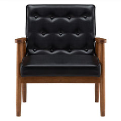 HAOYYE Retro Modern Wooden Single Chair With Black PU Upholstery, Comfortable High Back Design, Sturdy Solid Wood Frame, Elegant Living Room Accent Seating, Durable And Stylish Home Furniture