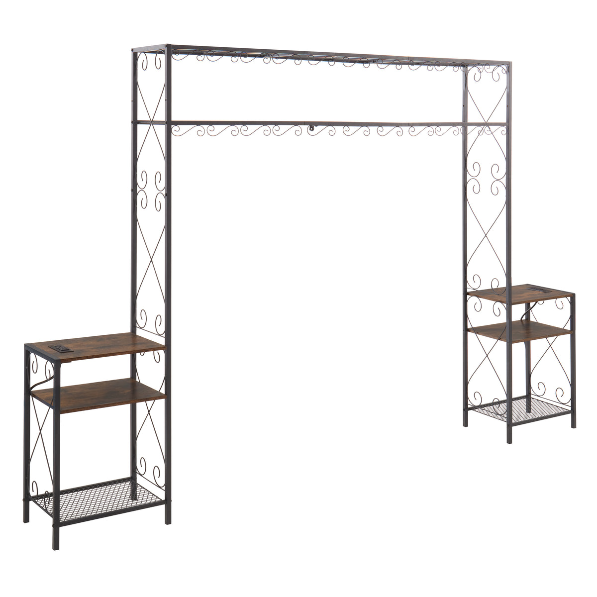 HAOYYE Queen Bed Frame with 2 Nightstands Headboards with Storage Cabinet, Headboard with Shelves, Bookcase Headboard Queen Easy Assembly for Bedroom Iron and Wood Rustic Brown Sturdy Space-Saving Heavy Duty