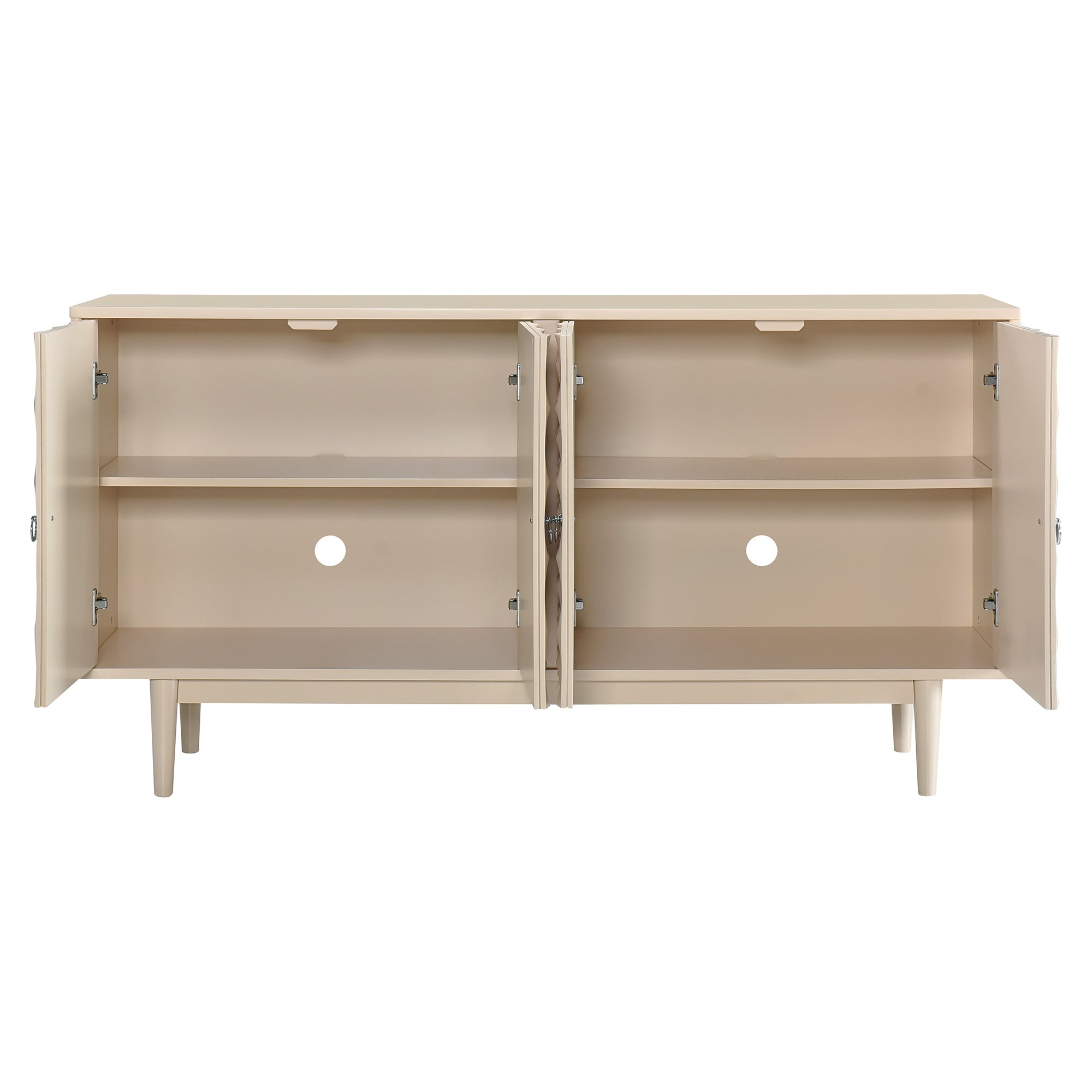 HAOYYE Modern 4-door Sideboard with Convex Pattern Doors and 2 Silver Handle for Living Room, Dining Room, Kitchen (Almond) Sturdy Space-Saving Heavy Duty Modern Design Easy Assembly Durable Stylish