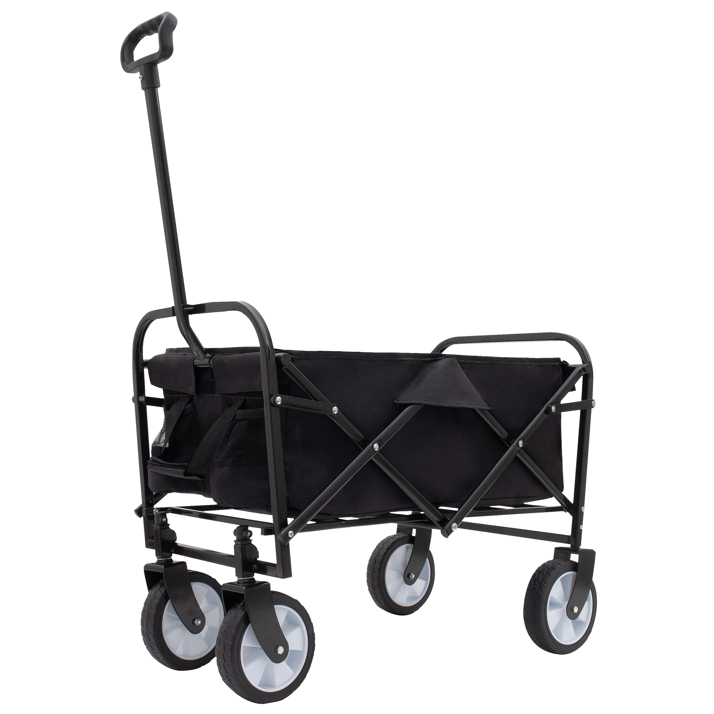 HAOYYE Multi Use Collapsible Foldable Wagon Cart Heavy Duty Utility Cart with 3 Plastic Liner Bags and Cover Grocery Wagon for Beach Camping Picnic Outdoor Travel Black